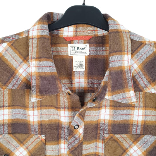 Mens Brown L.L.Bean Flannel Overshirt Shacket Tall Snap Long Sleeve Shirt