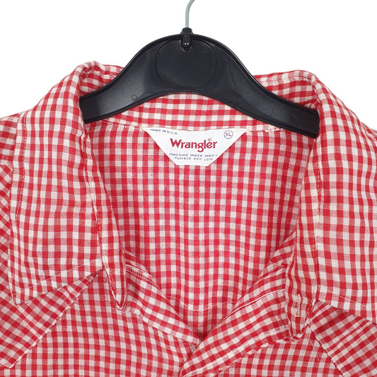 Mens Red Wrangler Vintage Western Pearl Snap Made In USA Cowboy Long Sleeve Shirt