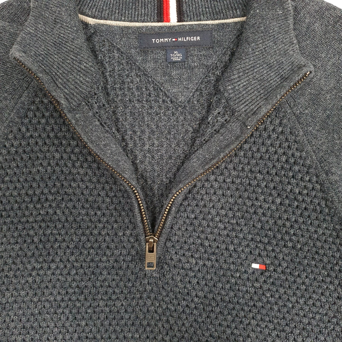 Mens Navy Tommy Hilfiger Waffle Knit Quarter Zip Jumper