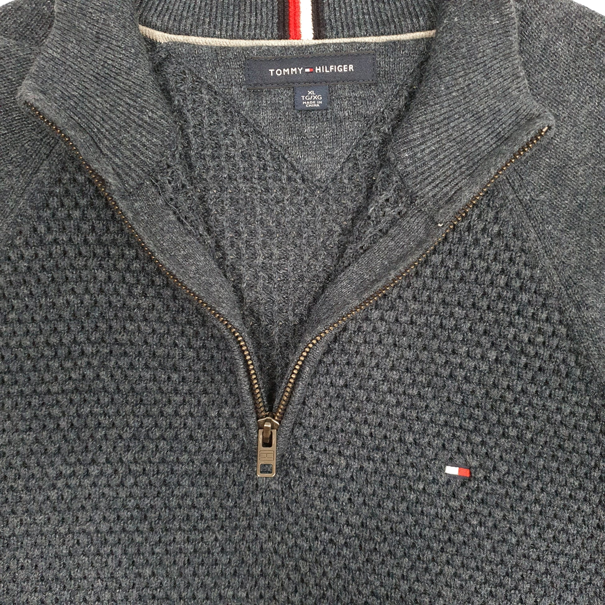 Mens Navy Tommy Hilfiger Waffle Knit Quarter Zip Jumper