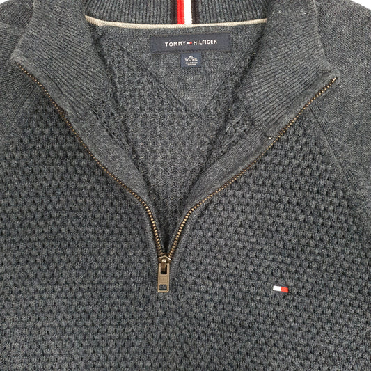 Mens Navy Tommy Hilfiger Waffle Knit Quarter Zip Jumper