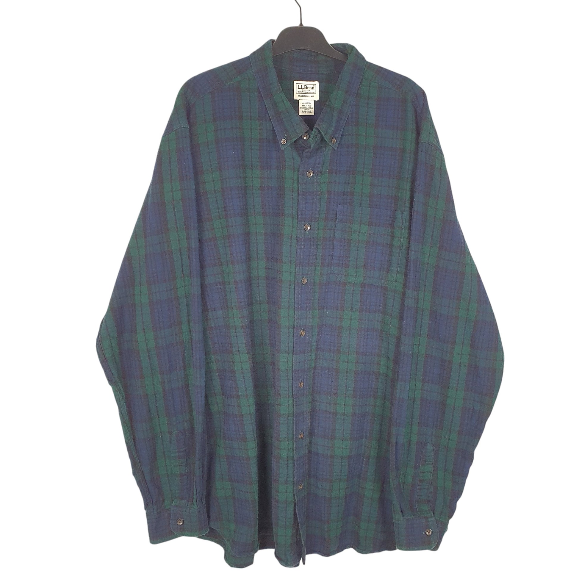 Mens Green L.L.Bean Tall Flannel Overshirt Tartan Long Sleeve Shirt