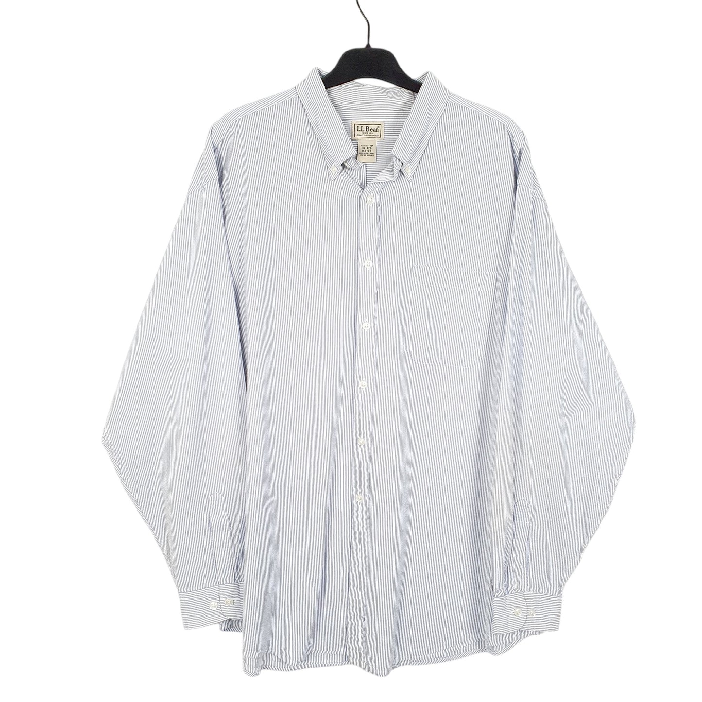 Mens White L.L.Bean Seersucker Long Sleeve Shirt