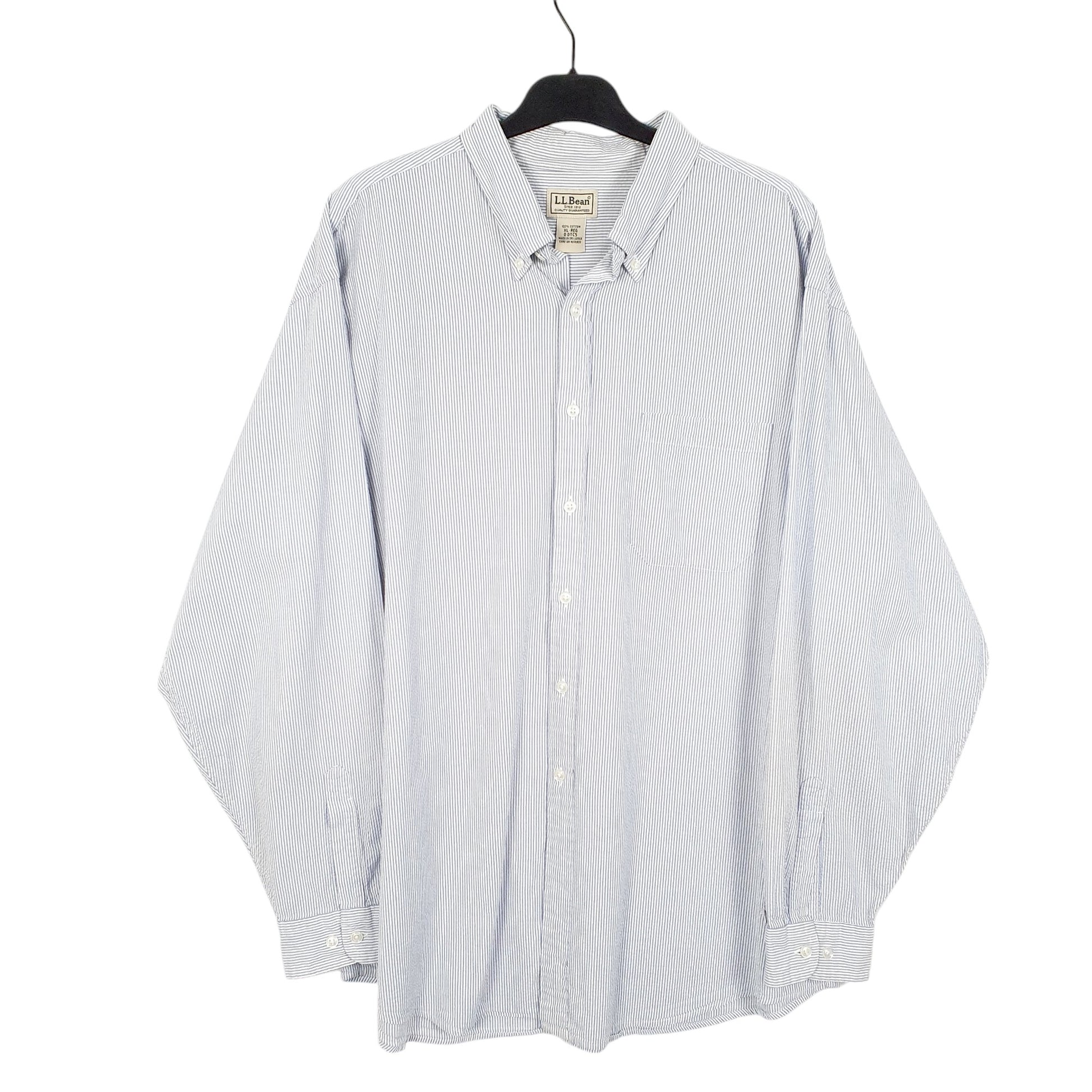 Mens White L.L.Bean Seersucker Long Sleeve Shirt