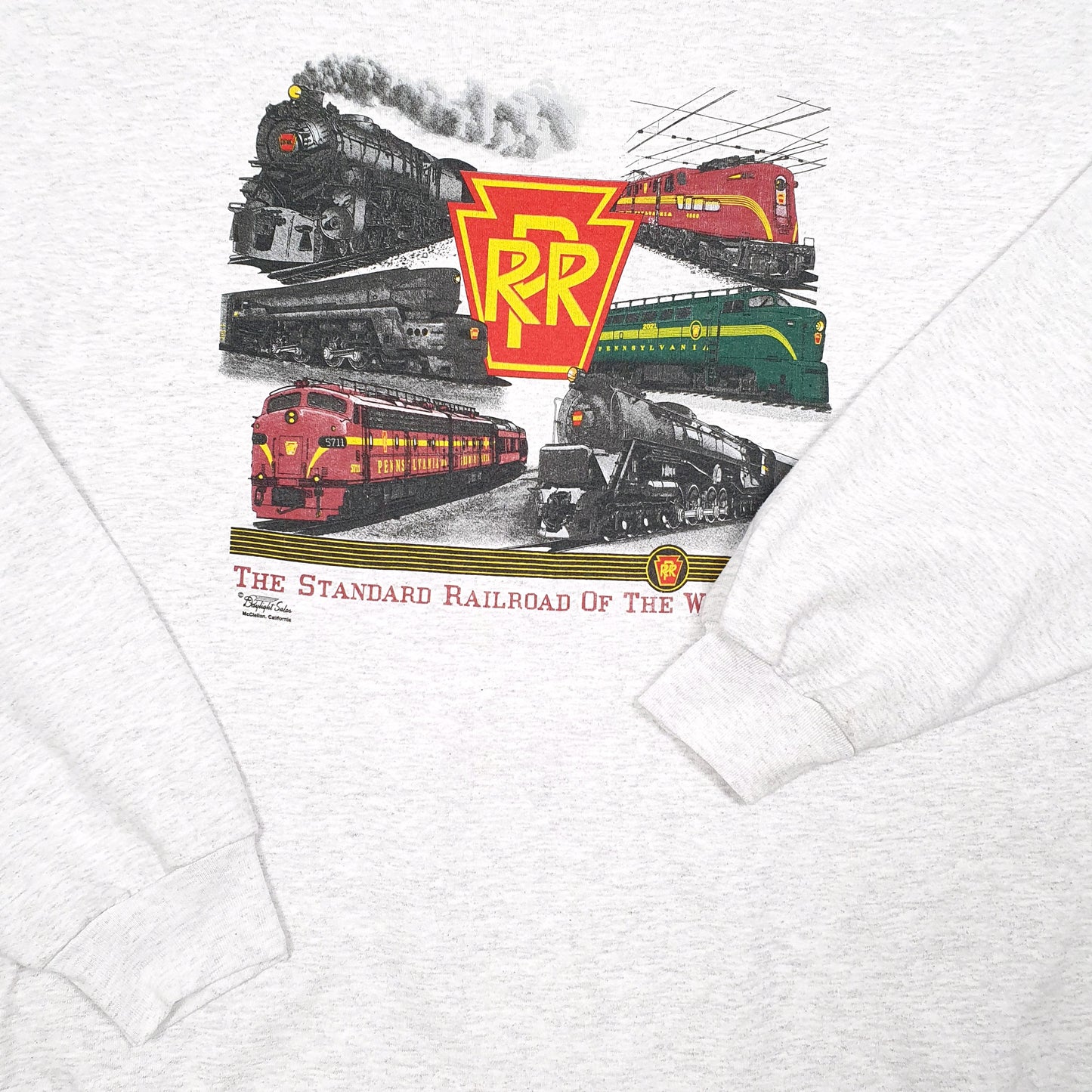 Mens Grey Port & Company Standard Railroad Of The World Trains PRR USA Crewneck Jumper