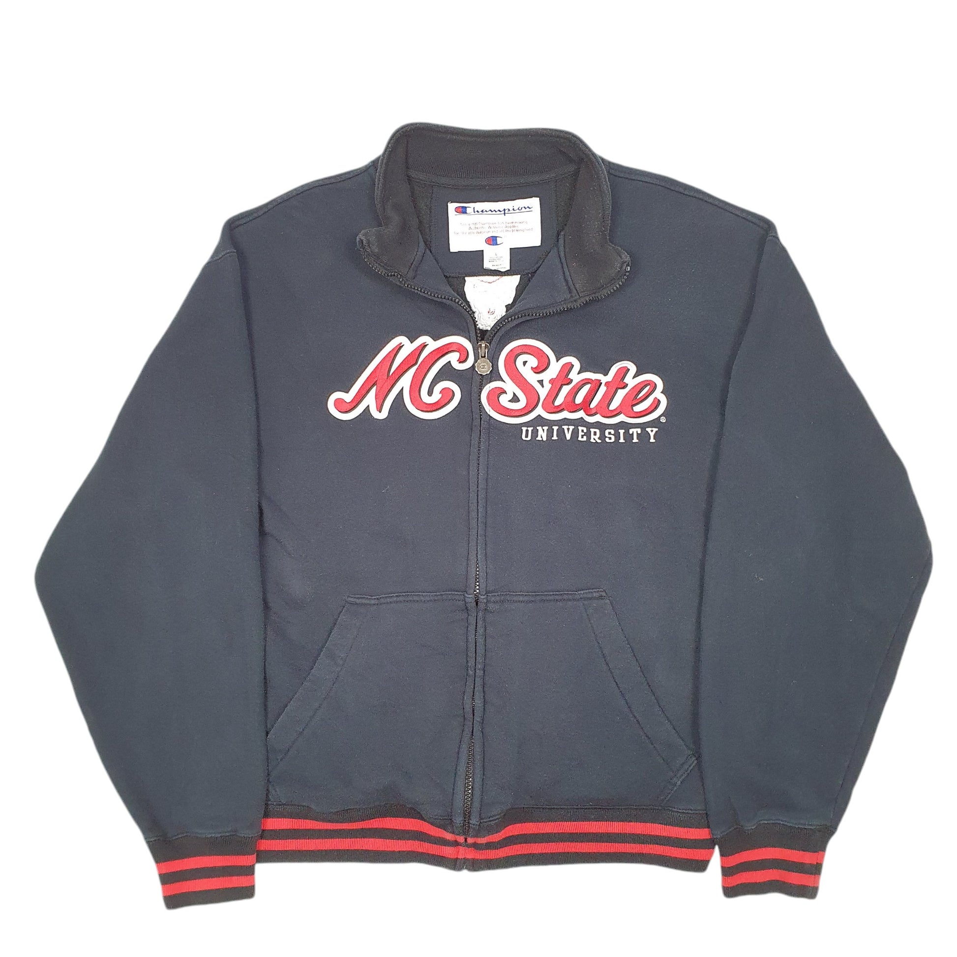 Mens Black Champion NC State University USA Spellout Full Zip Jumper
