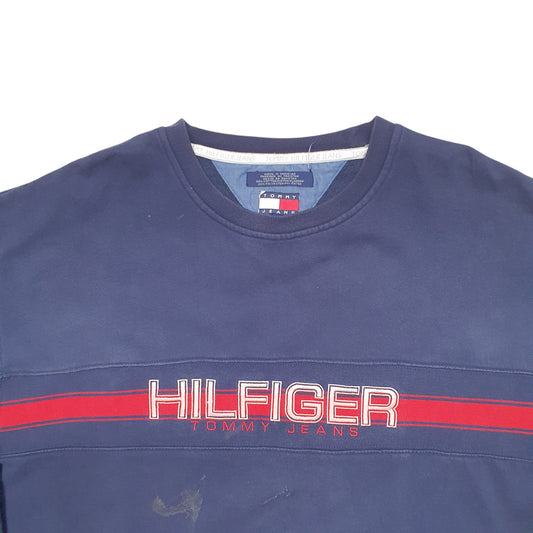Mens Navy Tommy Hilfiger Spellout Crewneck Jumper