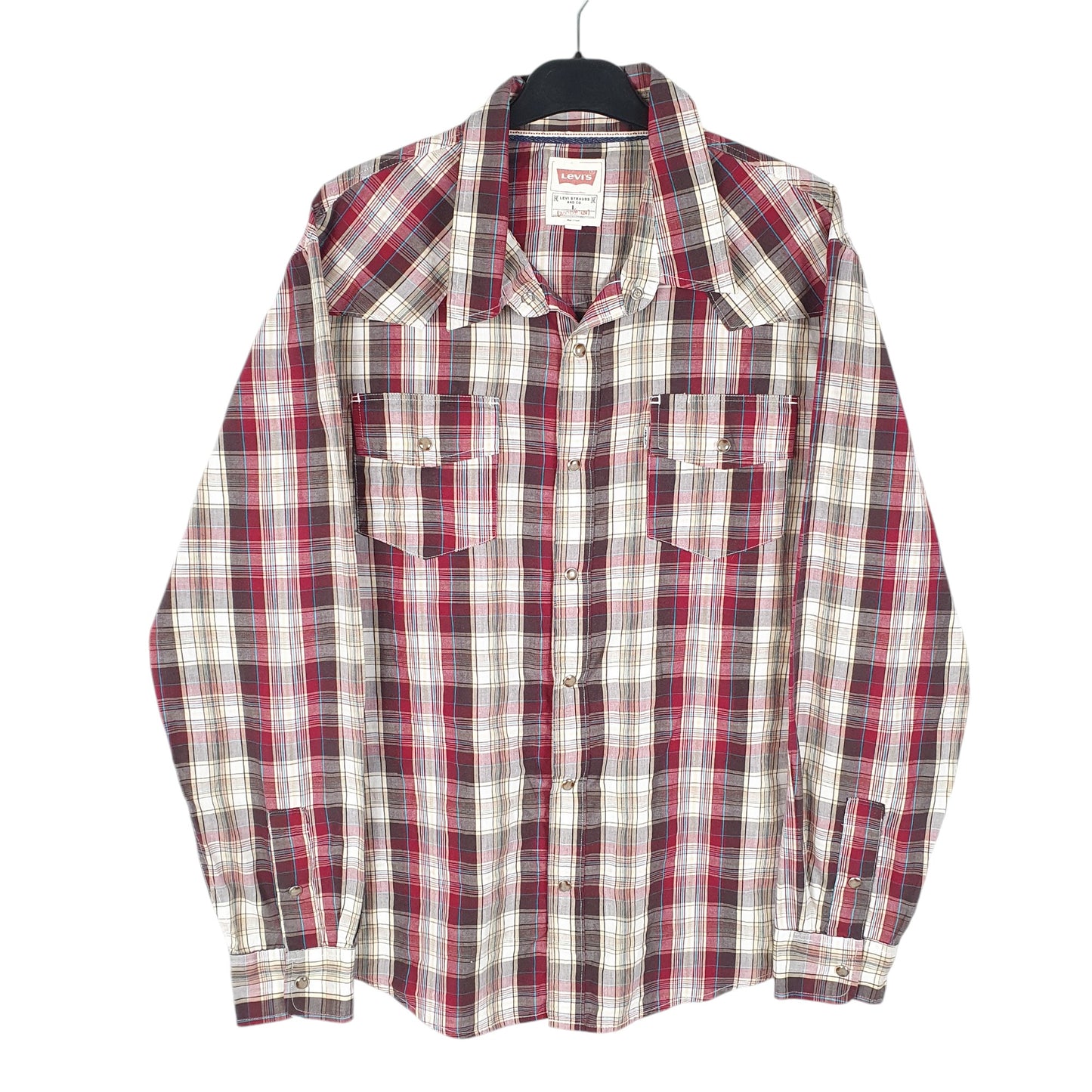 Mens Burgundy Levis Western Modern Snap Button Long Sleeve Shirt