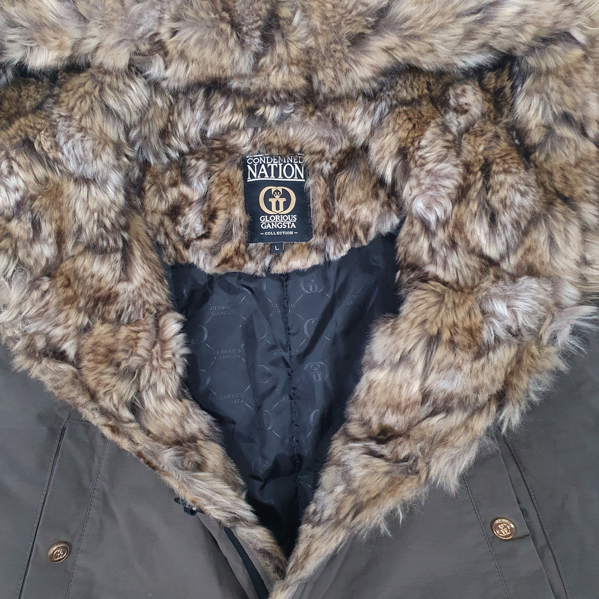 Mens Green Condemned Nation Glorious Gangsta Fur  Coat