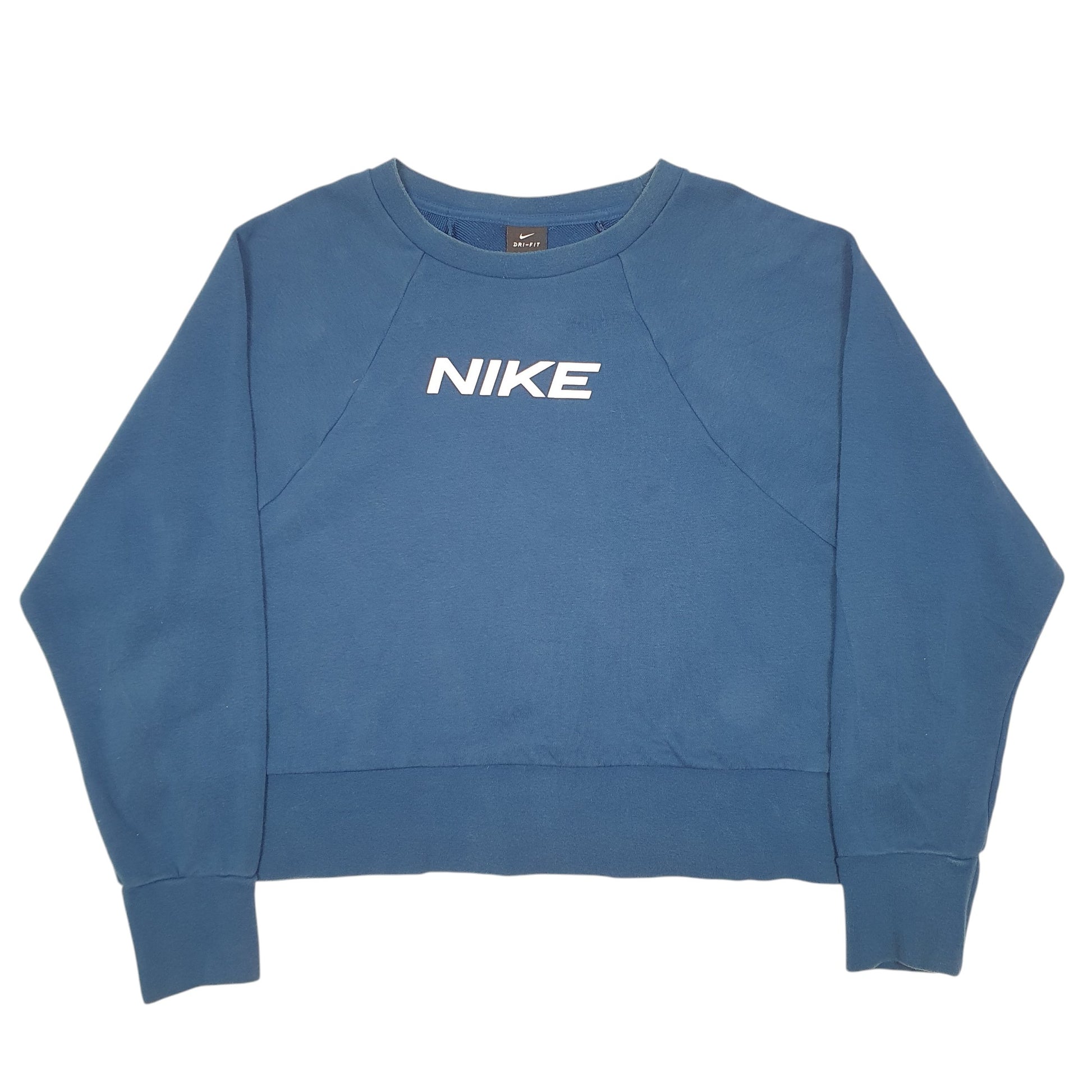 Womens Nike Navy Crewneck Spellout Gym Workout Cropped Dri Fit