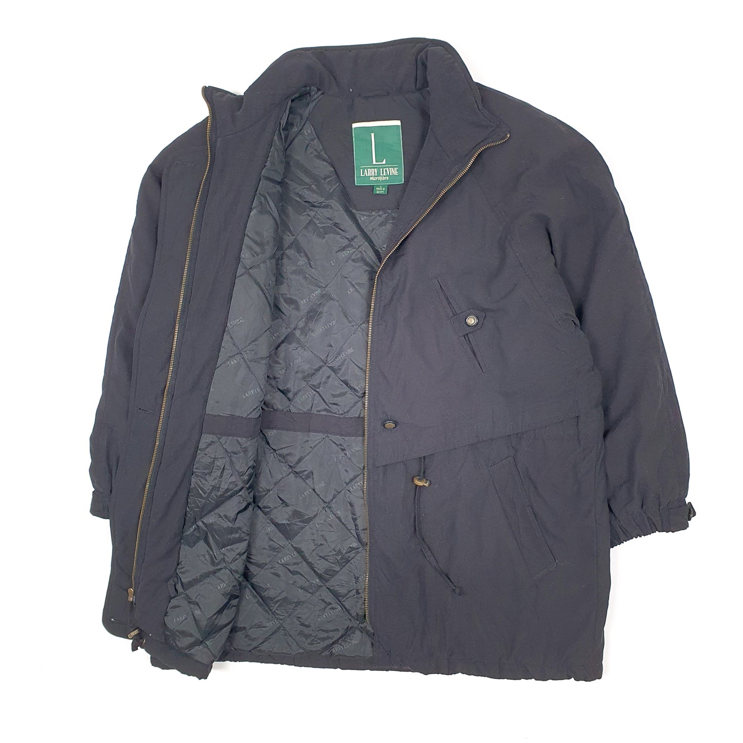 Mens Black Larry Levine Parka Trench Vintage 1990s  Coat