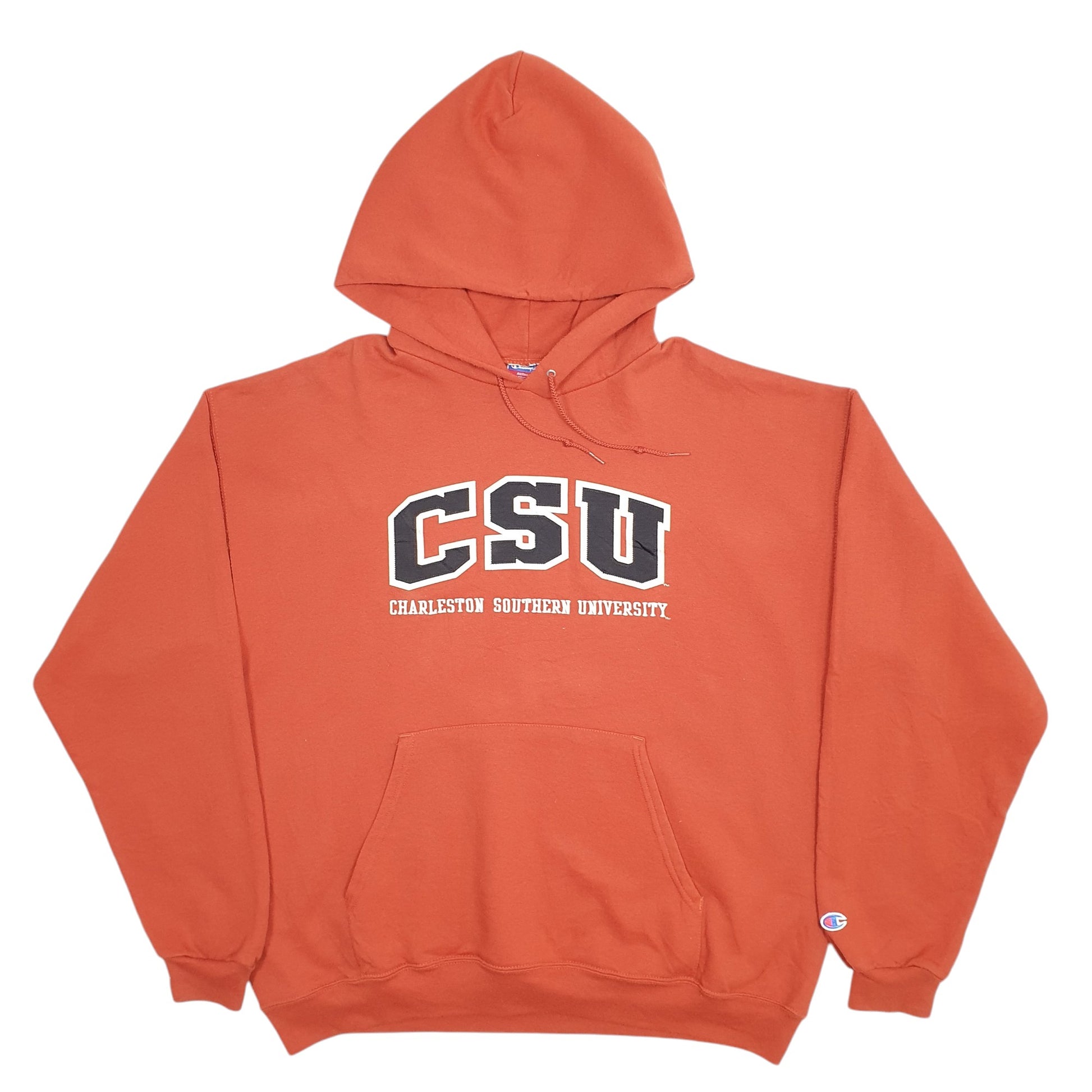 Mens Orange Champion CSU USA College University Spellout Hoodie Jumper