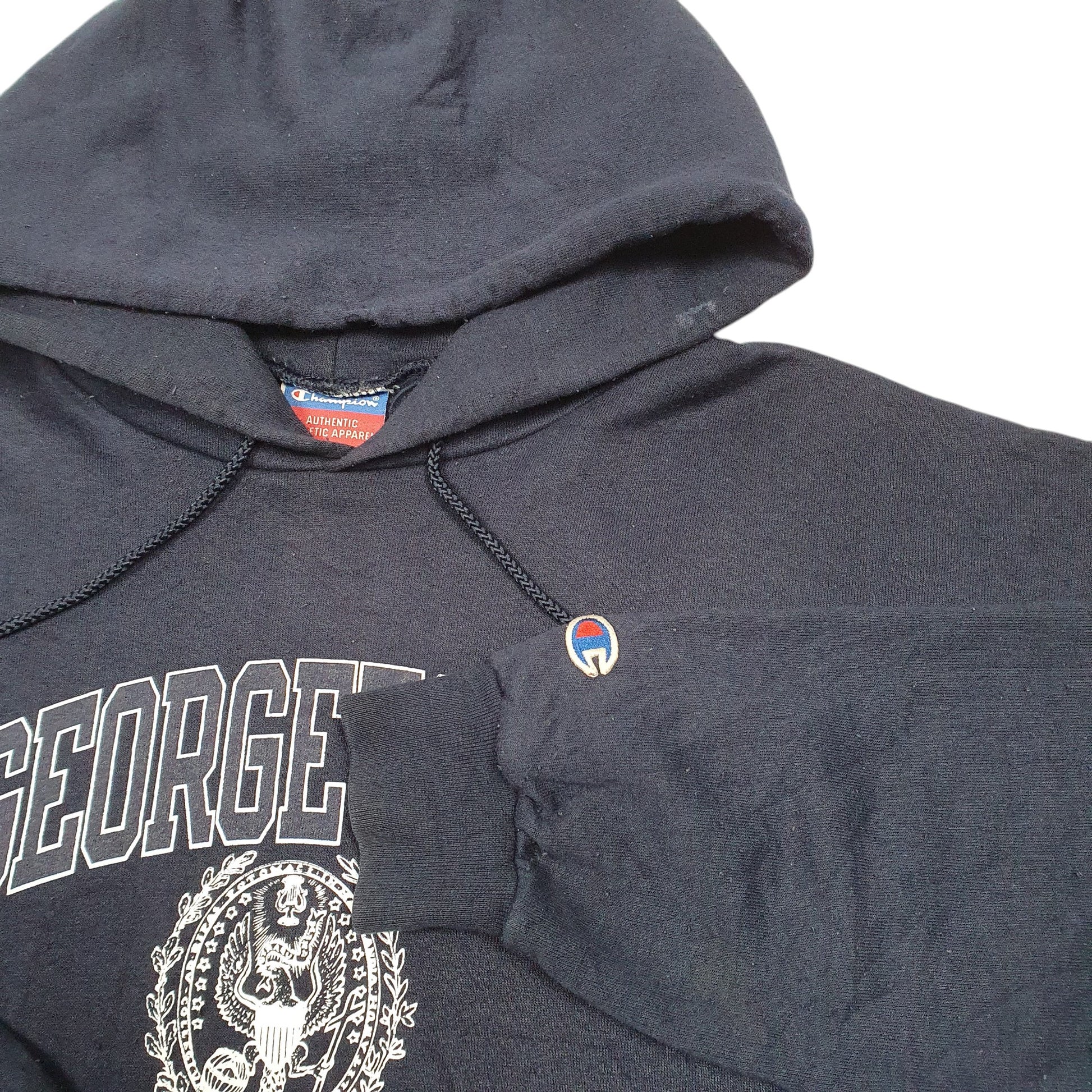 Mens Navy Champion Georgetown University USA Spellout Hoodie Jumper