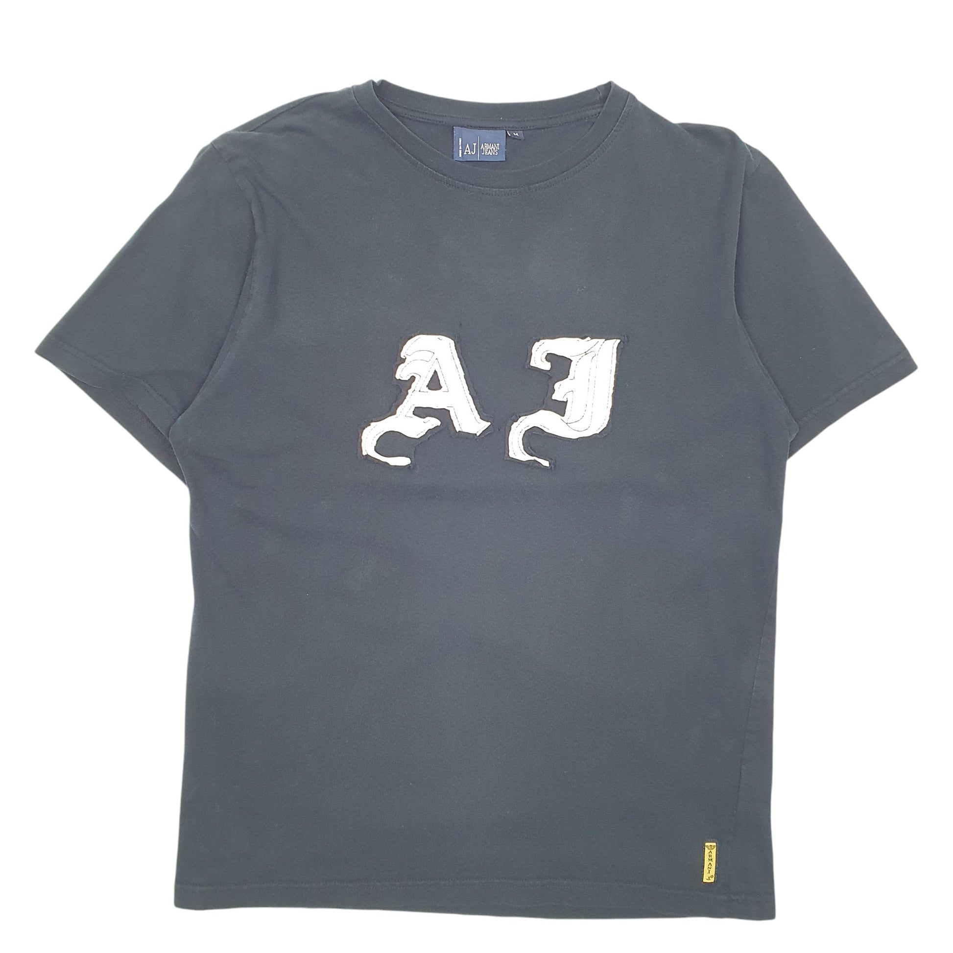 Mens Black Armani Jeans AJ Applique Short Sleeve T Shirt