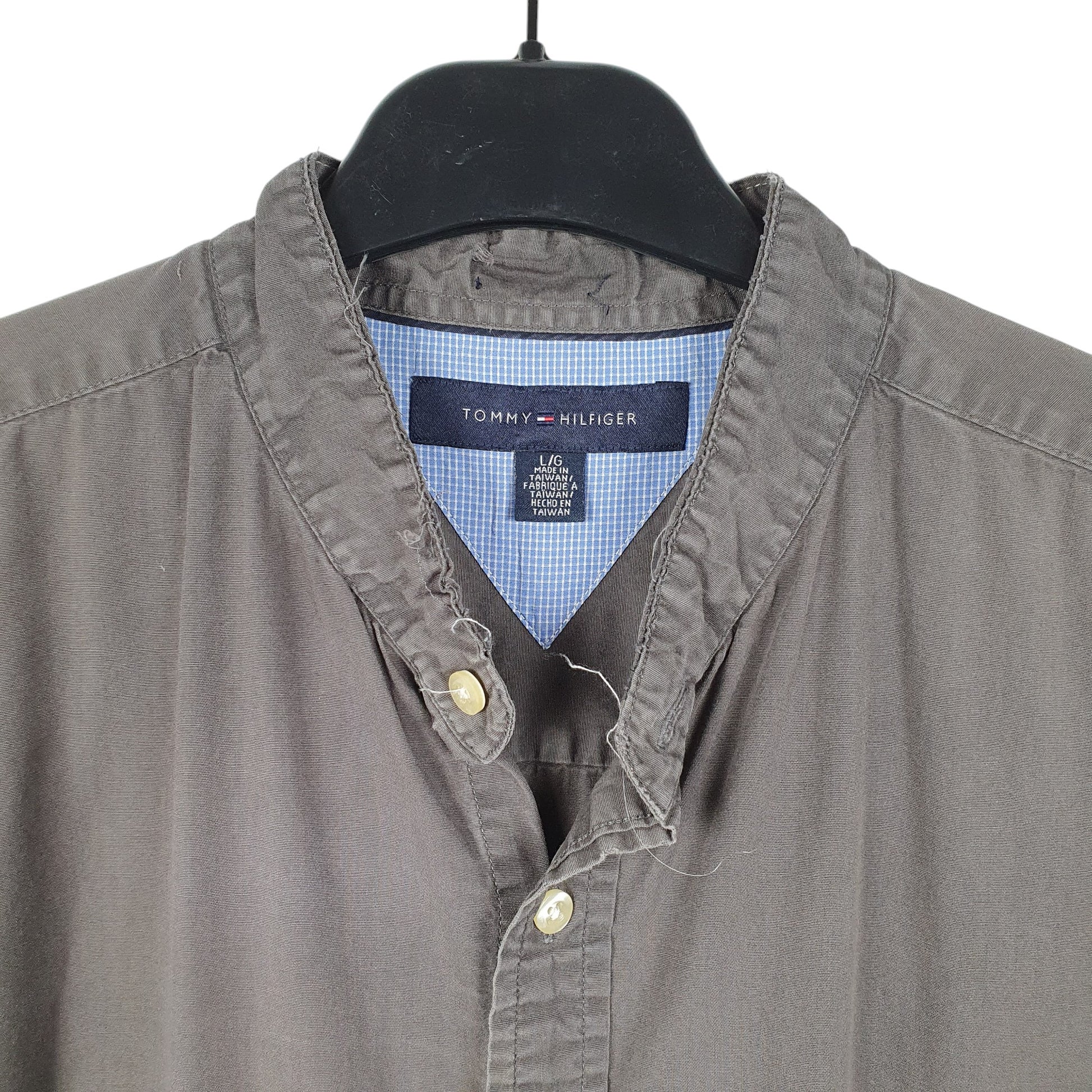 Mens Grey Tommy Hilfiger Grandad Collar Long Sleeve Shirt