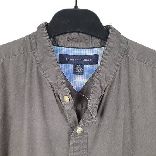 Mens Grey Tommy Hilfiger Grandad Collar Long Sleeve Shirt