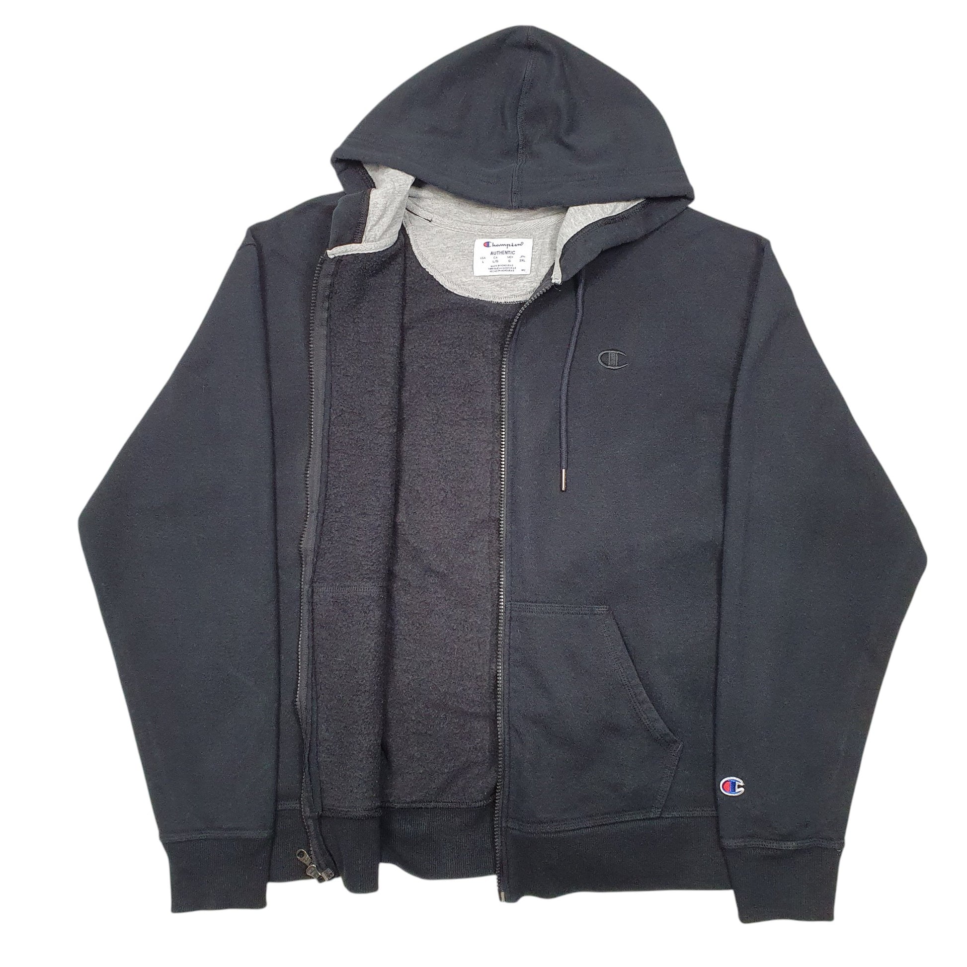 Mens Black Champion Hoodie Full Zip Jumper