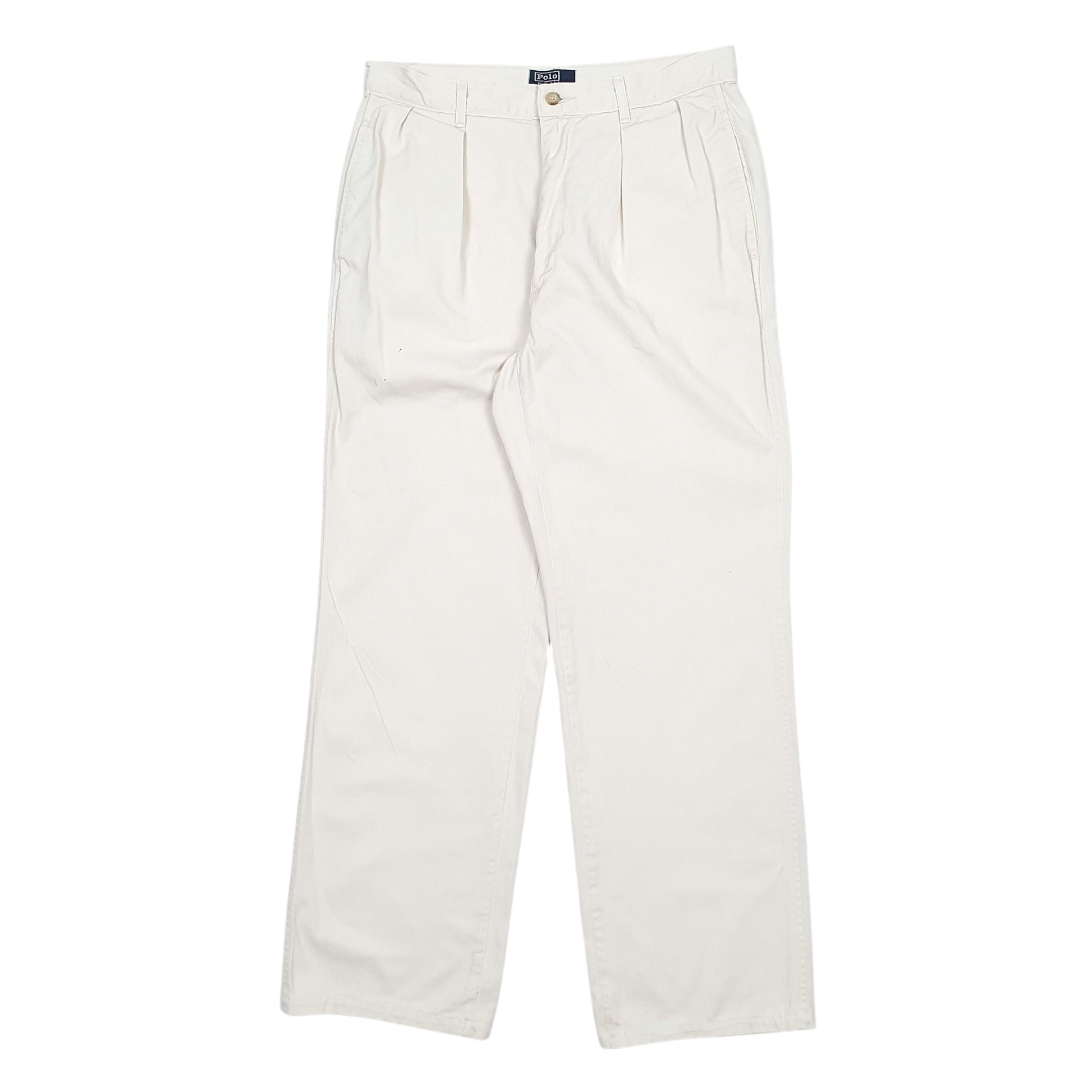 Mens Cream Polo Ralph Lauren Polo Double Pleated Vintage Made In USA Chino Trousers