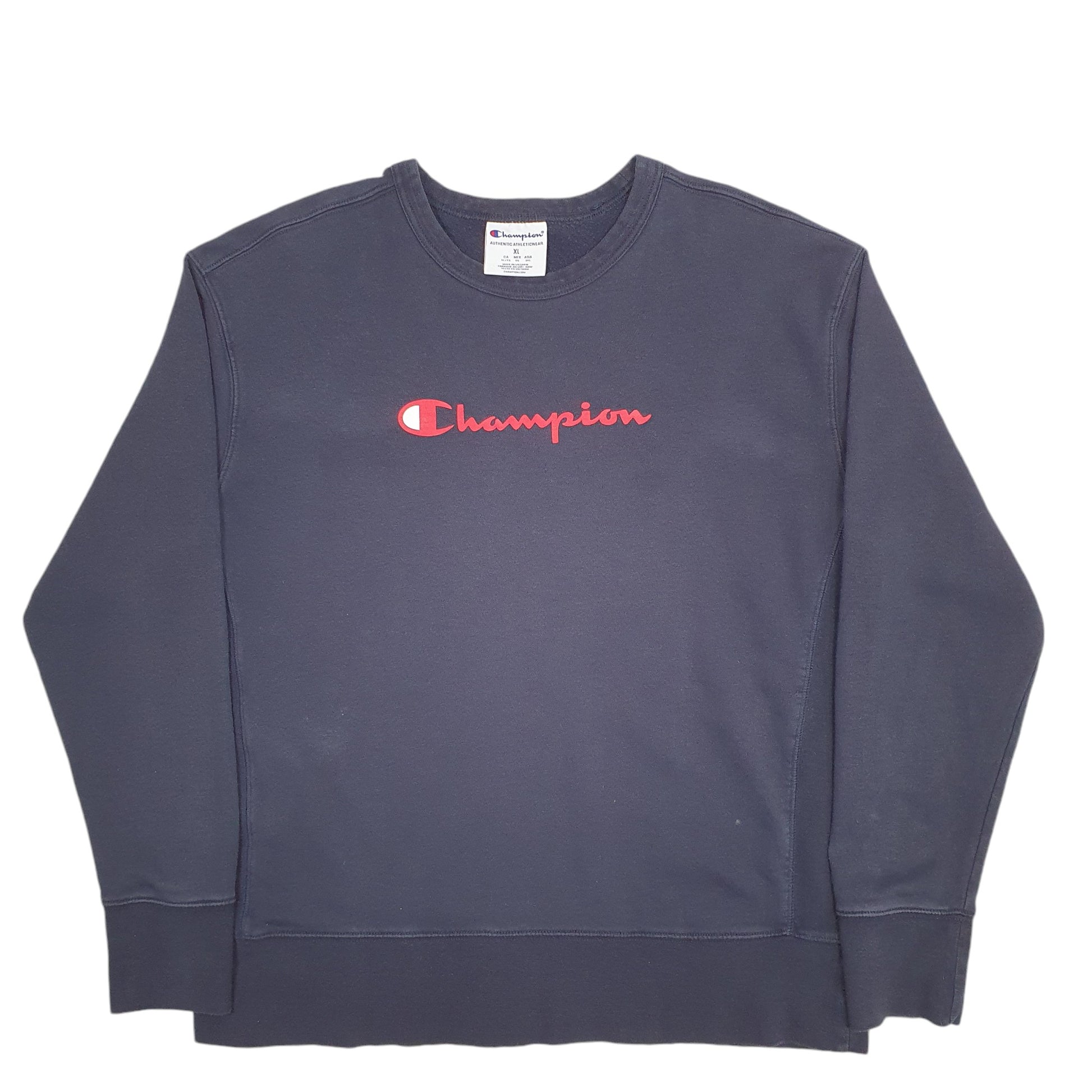 Mens Blue Champion Spellout Crewneck Jumper