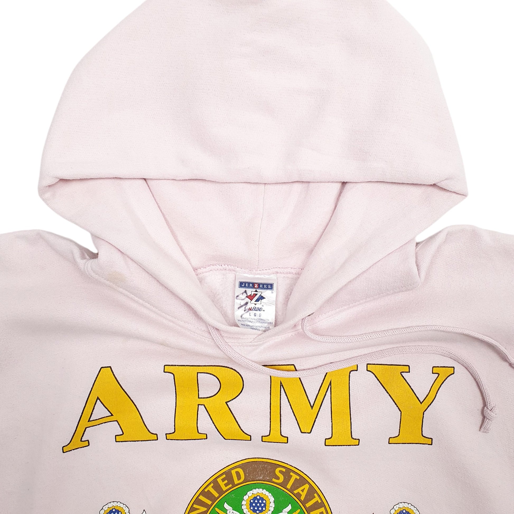 Mens Pink Jerzees US Army Spellout Hoodie Jumper