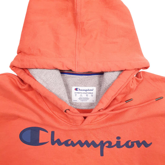 Mens Orange Champion Spellout Hoodie Jumper
