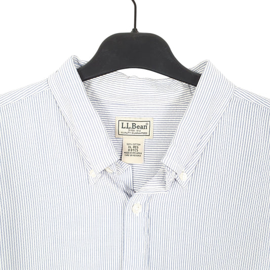 Mens White L.L.Bean Seersucker Long Sleeve Shirt