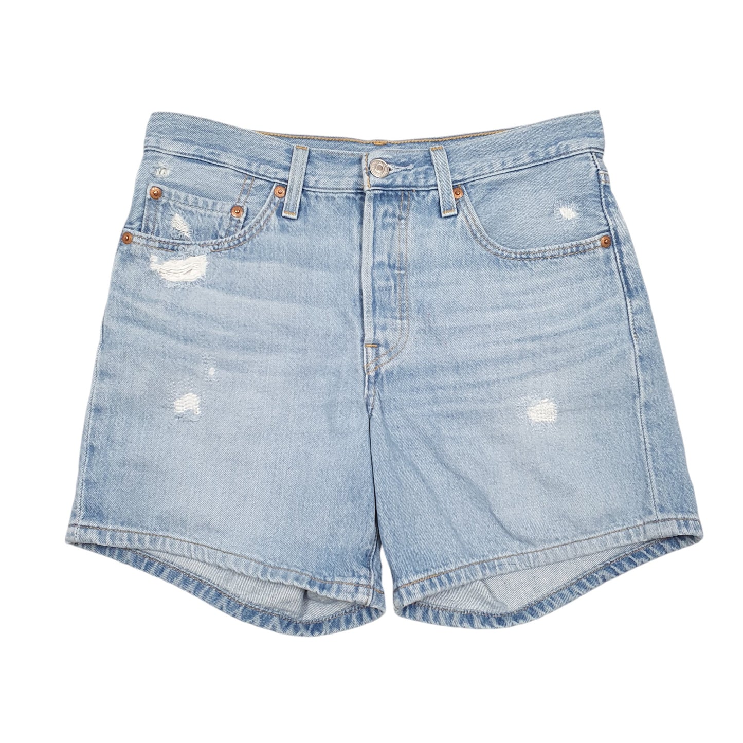 Womens Blue Levis 501 Jorts Hot Pants Disressed Denim Shorts