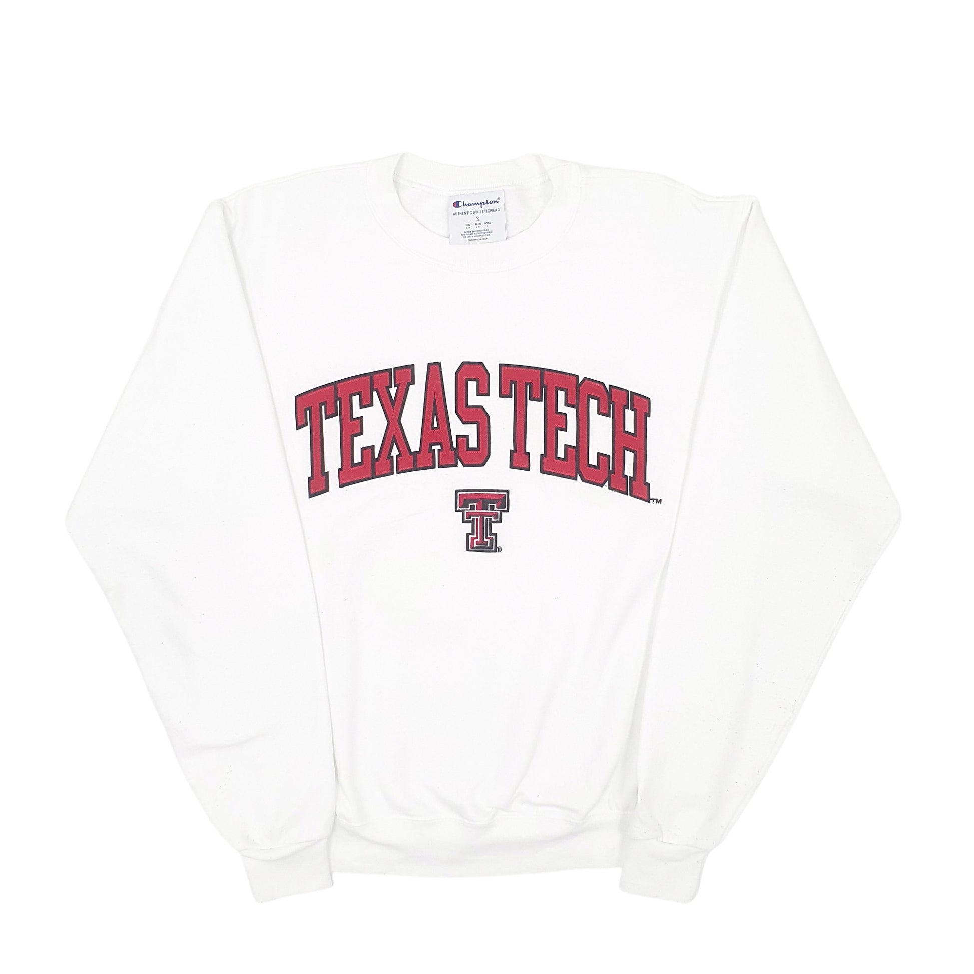 Mens White Champion Texas Tech Crewneck Jumper