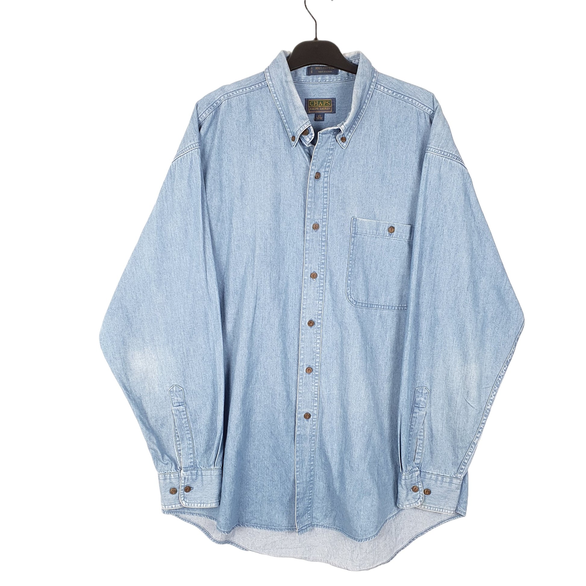 Mens Blue Chaps Ralph Lauren Denim Vintage Overshirt Long Sleeve Shirt