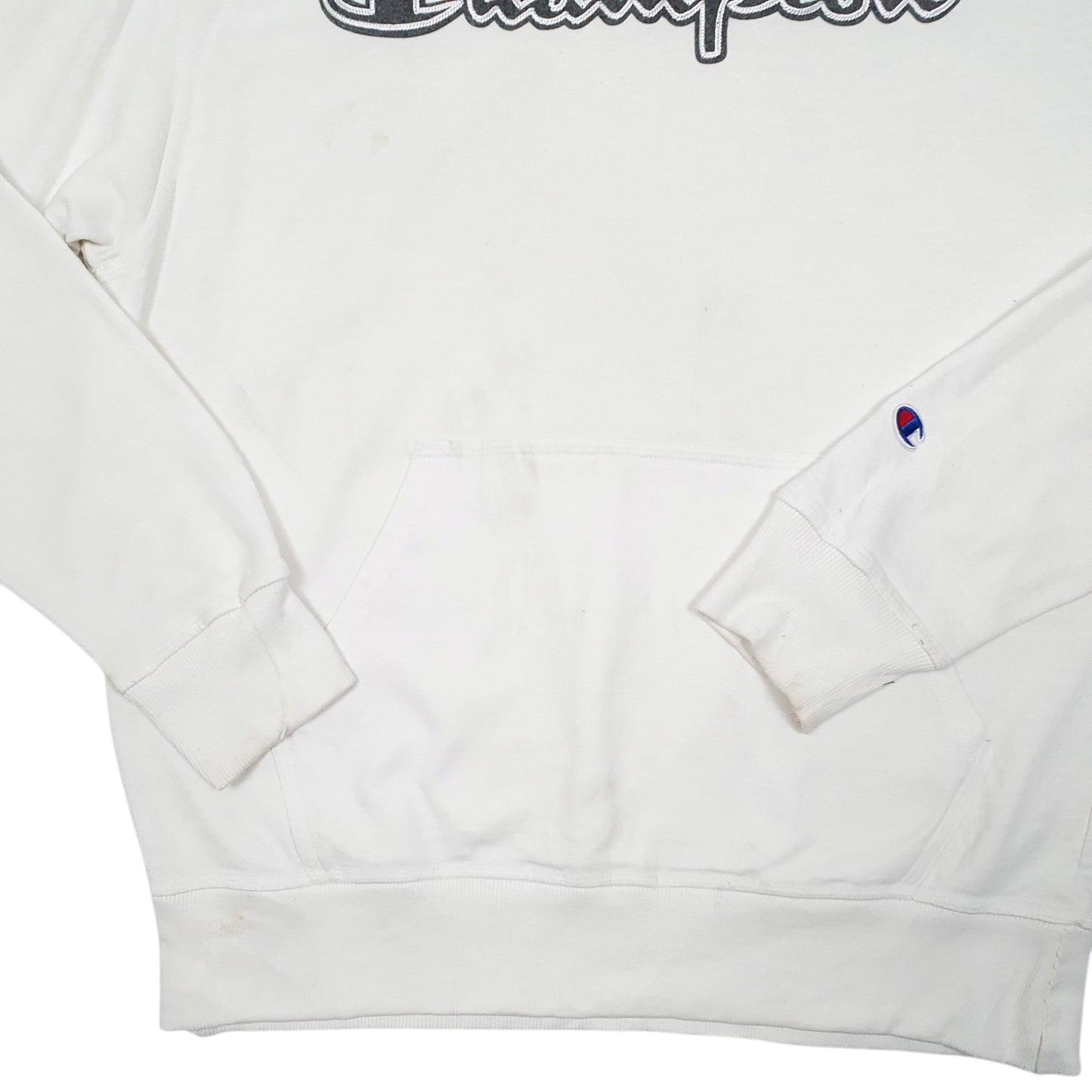 Mens White Champion Script Hoodie Jumper
