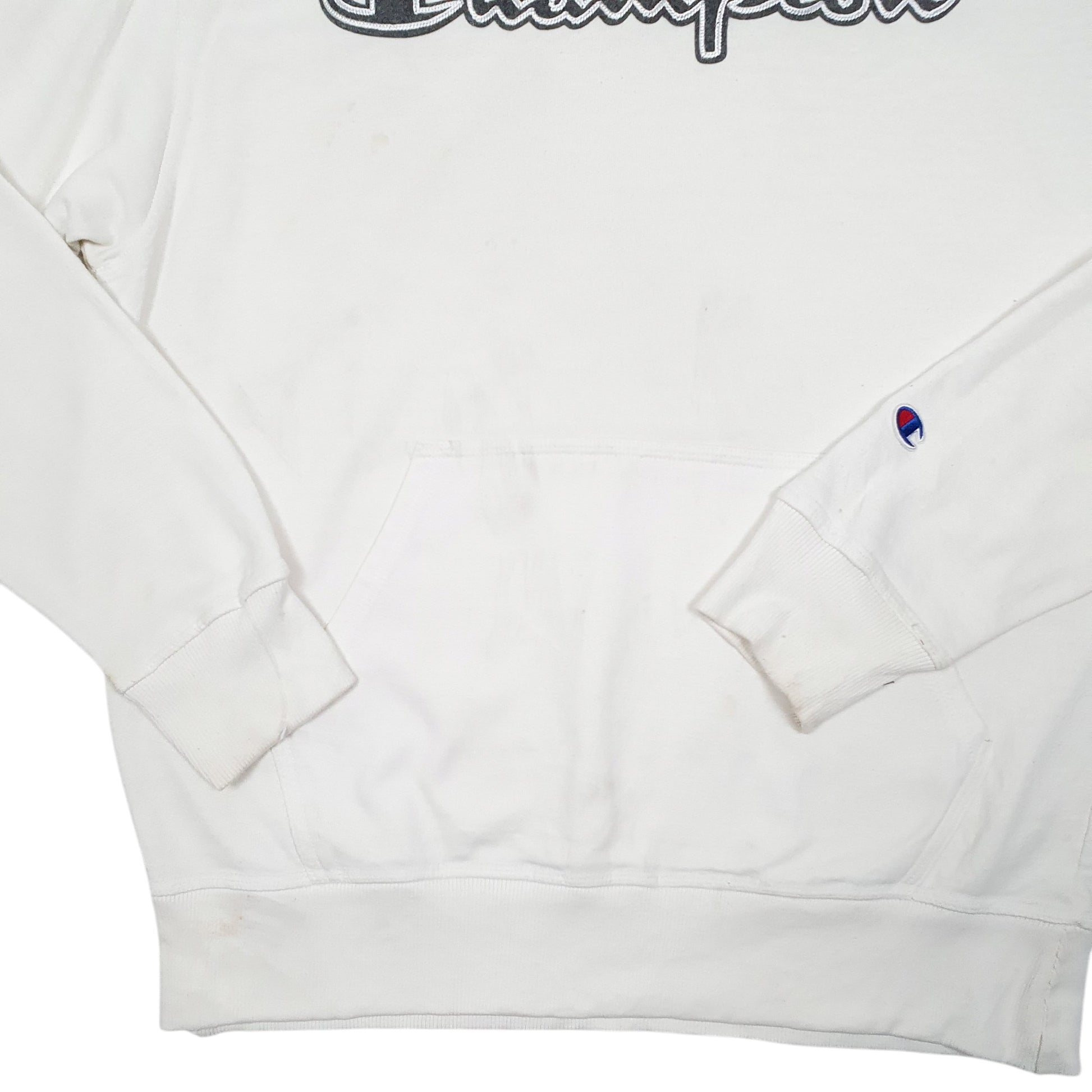 Mens White Champion Script Hoodie Jumper