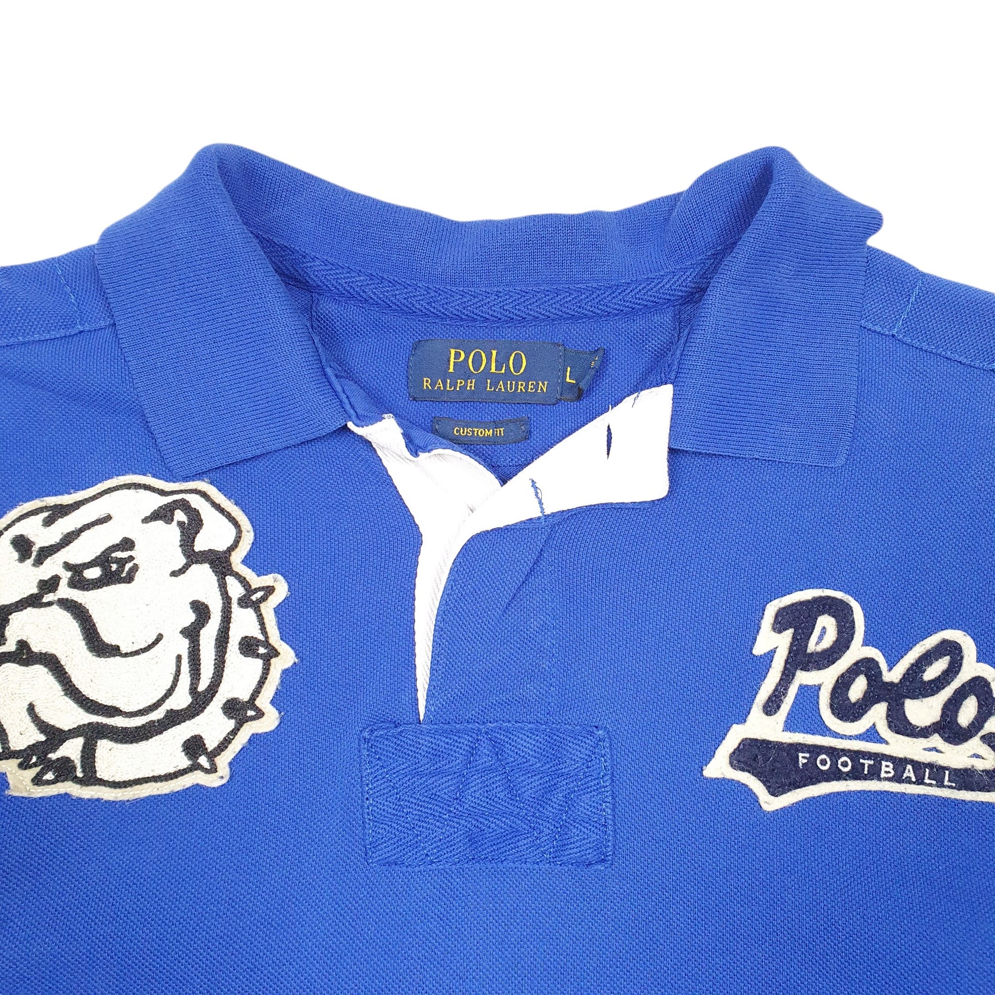 Mens Blue Polo Ralph Lauren Football Bulldogs RL 67 Custom Fit Short Sleeve Polo Shirt