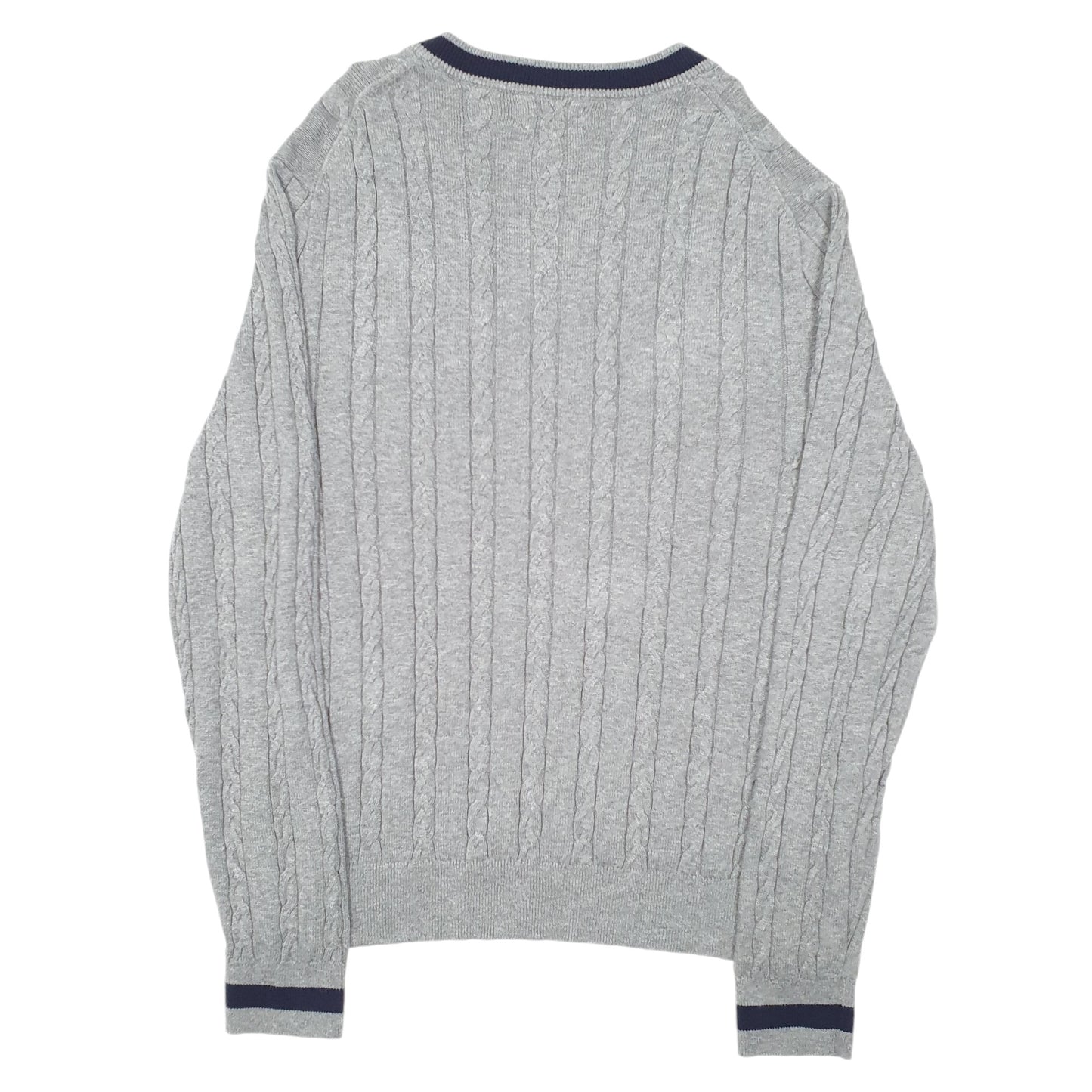 Mens Grey Nautica Knit Cable V neck Jumper