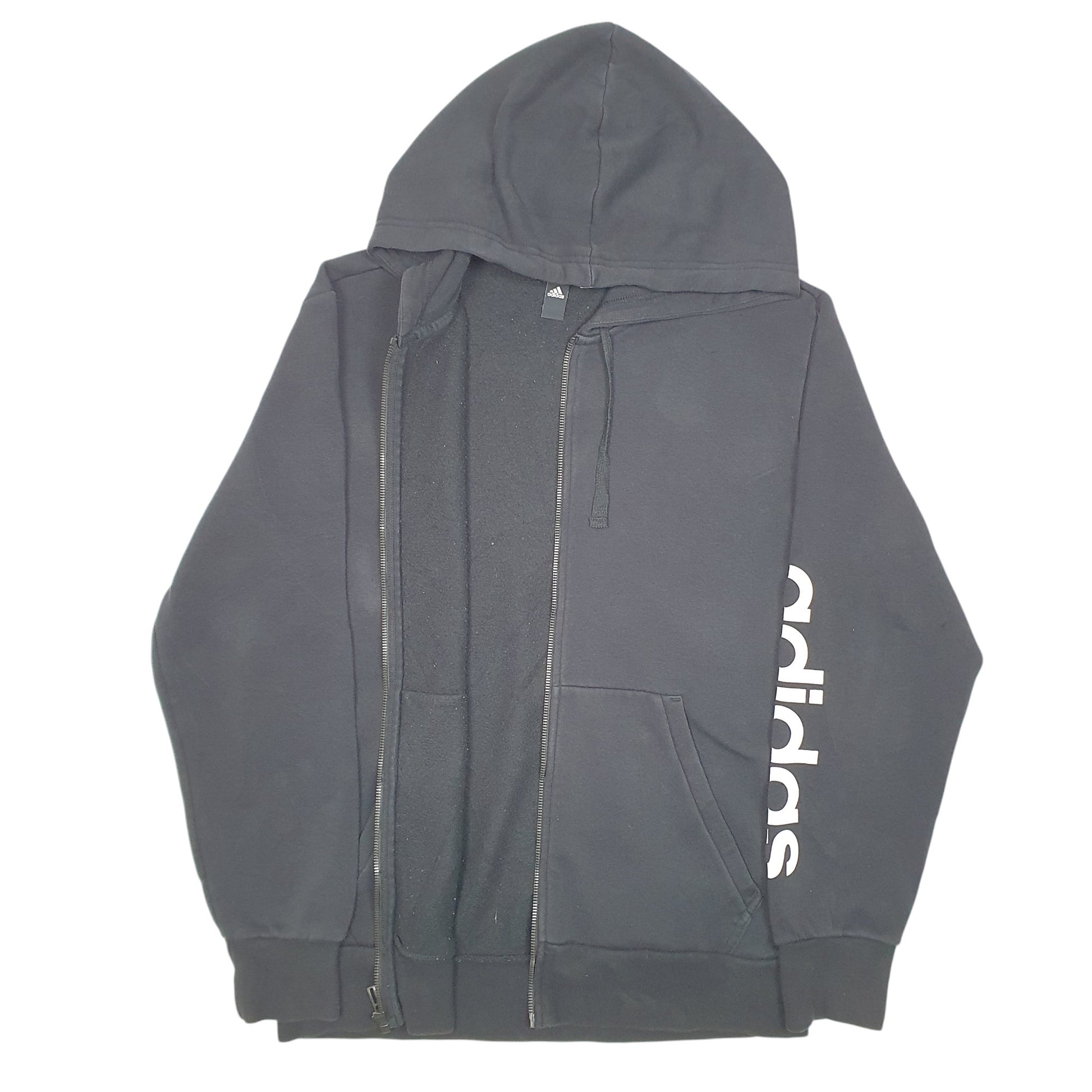 Mens Black Adidas Hoodie Sleeve Spellout Full Zip Jumper