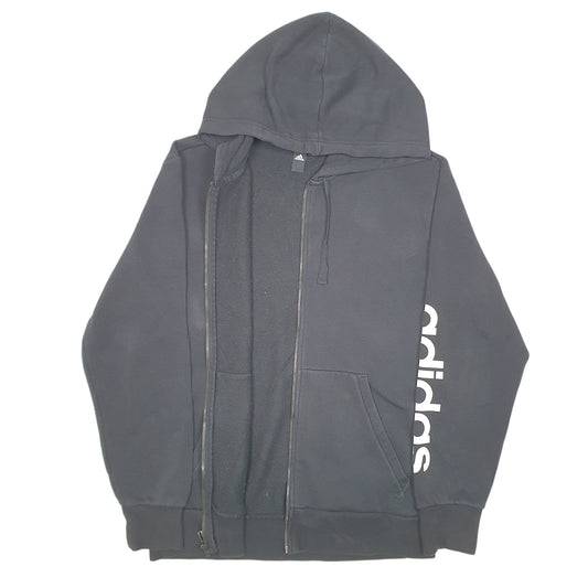 Mens Black Adidas Hoodie Sleeve Spellout Full Zip Jumper