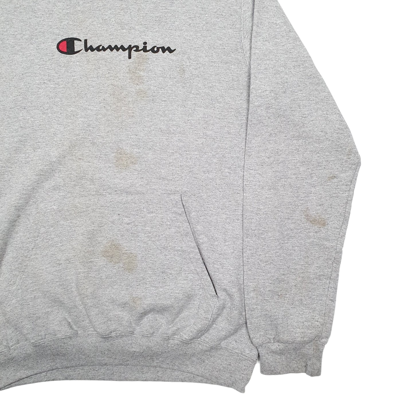 Mens Grey Champion Spellout Hoodie Jumper