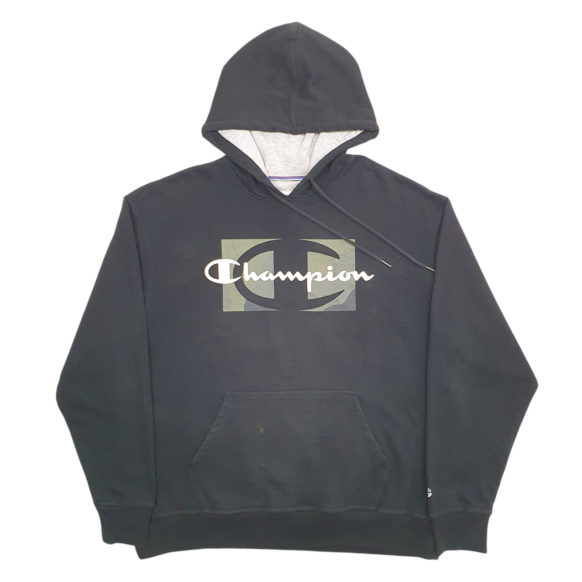 Mens Black Champion Spellout Hoodie Jumper