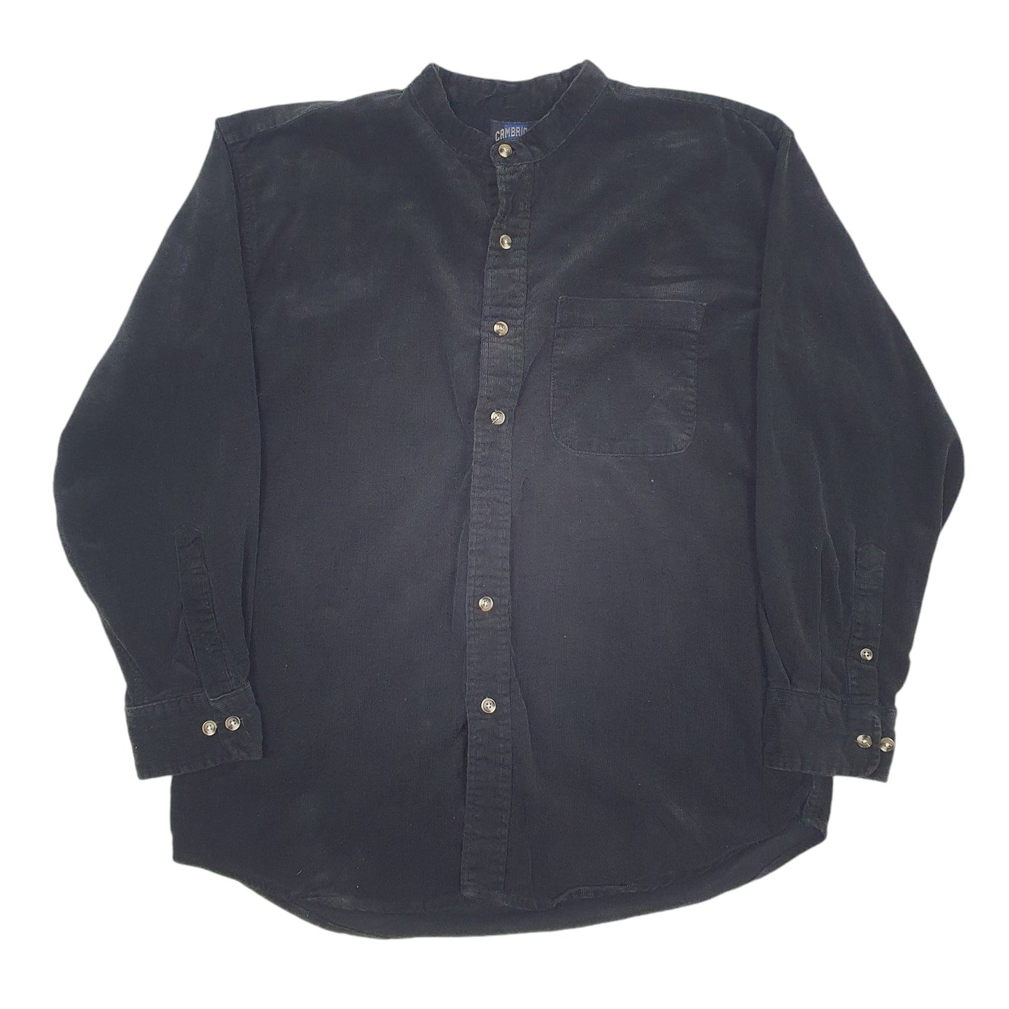 Mens Black Cambridge Classics Vintage 90s Corduroy Grandpa Collar Long Sleeve Shirt