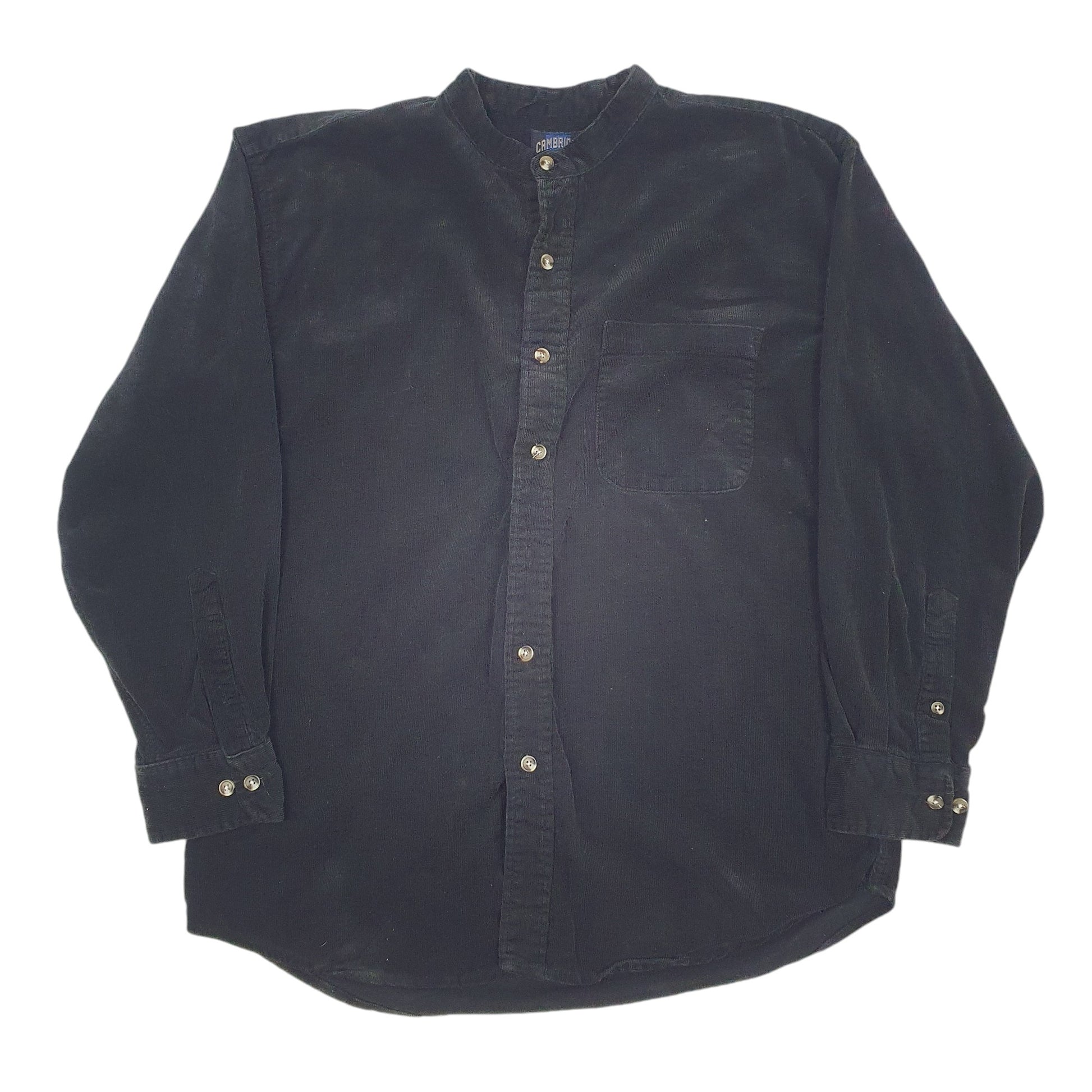 Mens Black Cambridge Classics Vintage 90s Corduroy Grandpa Collar Long Sleeve Shirt