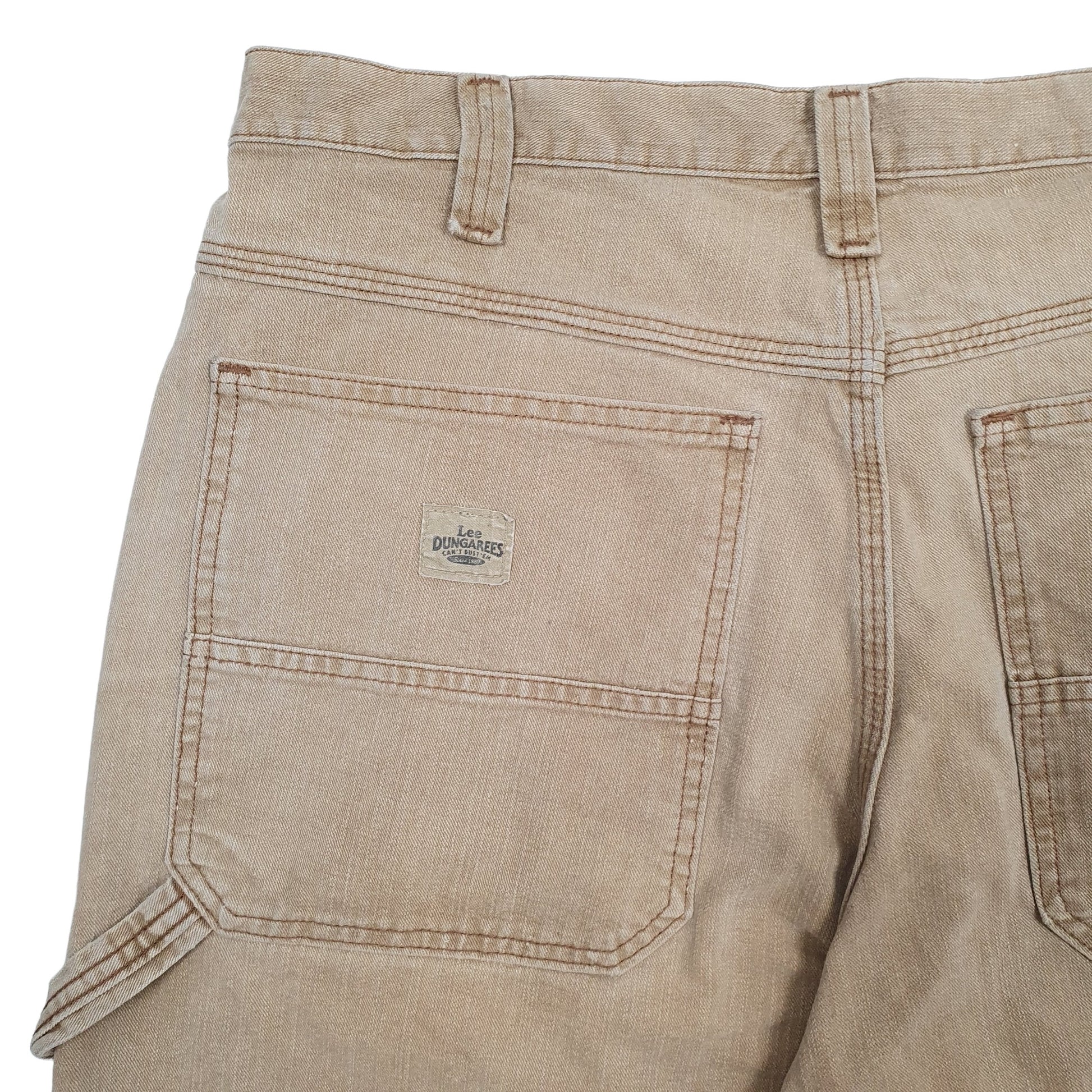 Mens Beige Lee Dungaree Jorts Vintage 1990s Carpenter Shorts