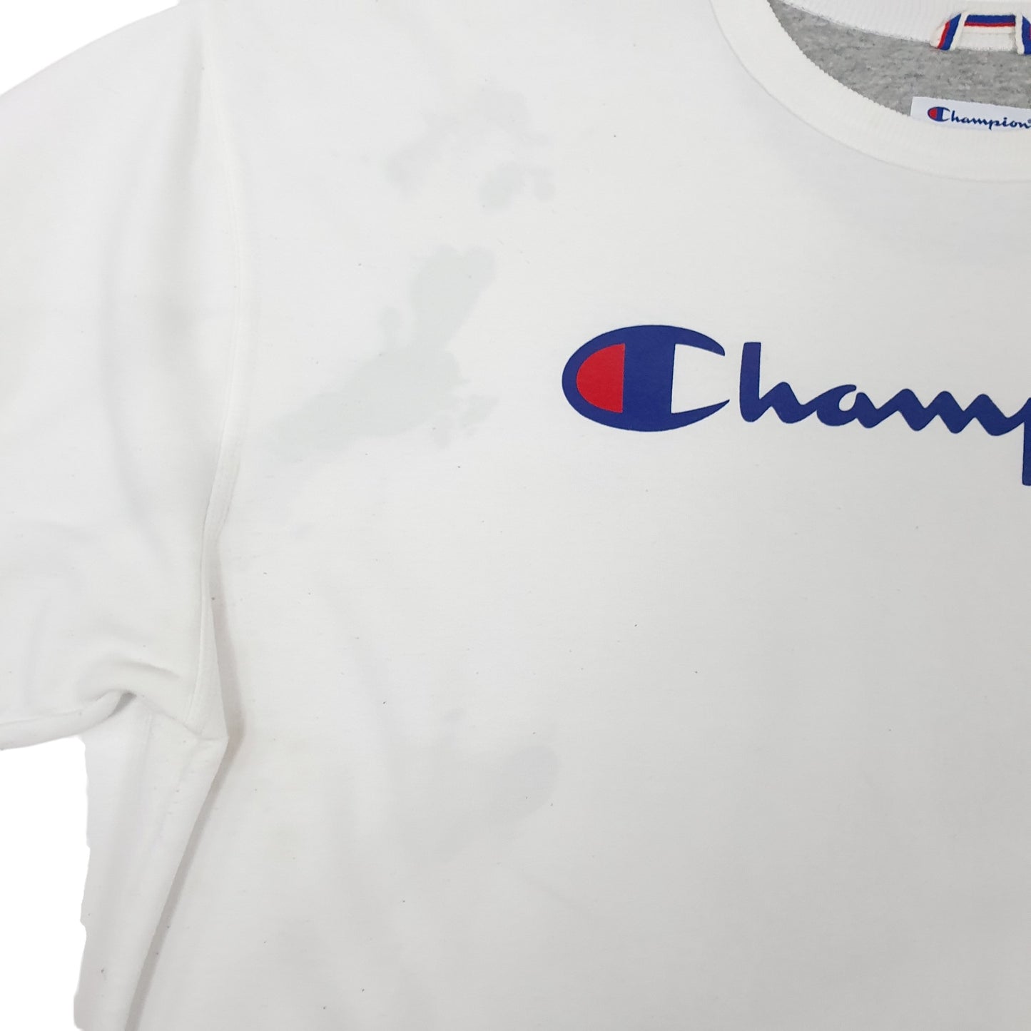 Mens White Champion Spellout Crewneck Jumper