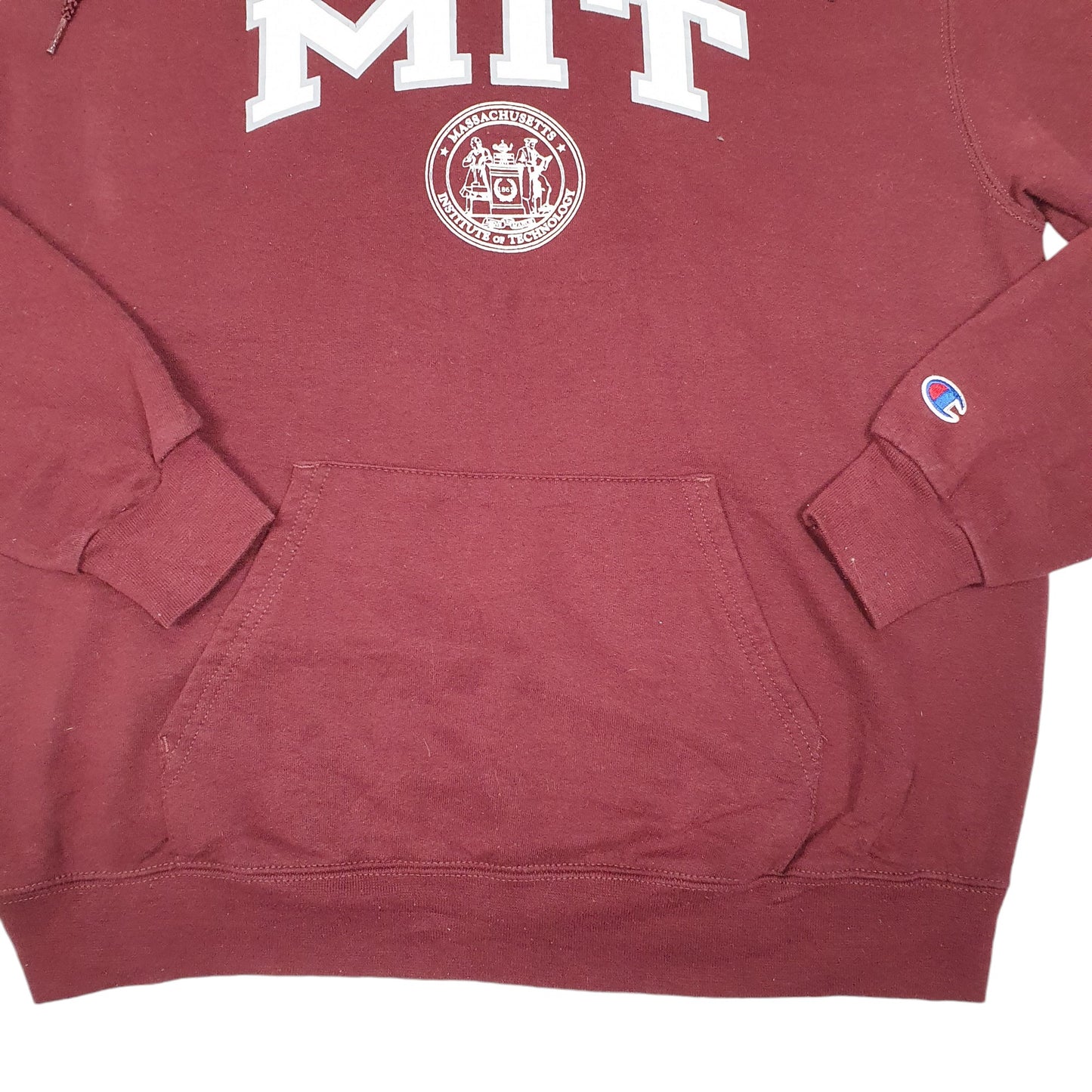Mens Burgundy Champion MIT USA College Spellout Massachusettes Institute Of Technology Hoodie Jumper