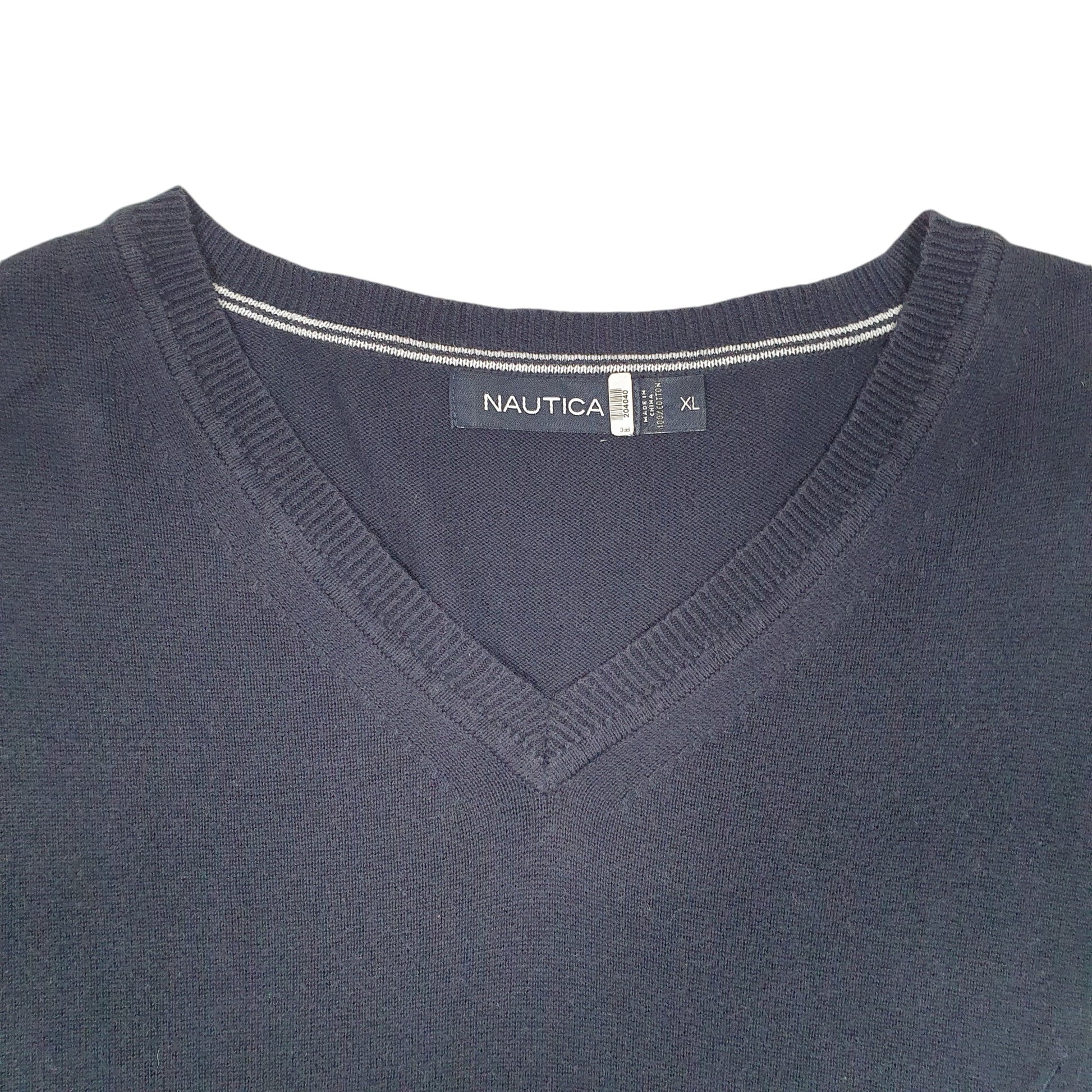 Mens Navy Nautica Knit V Neck Jumper