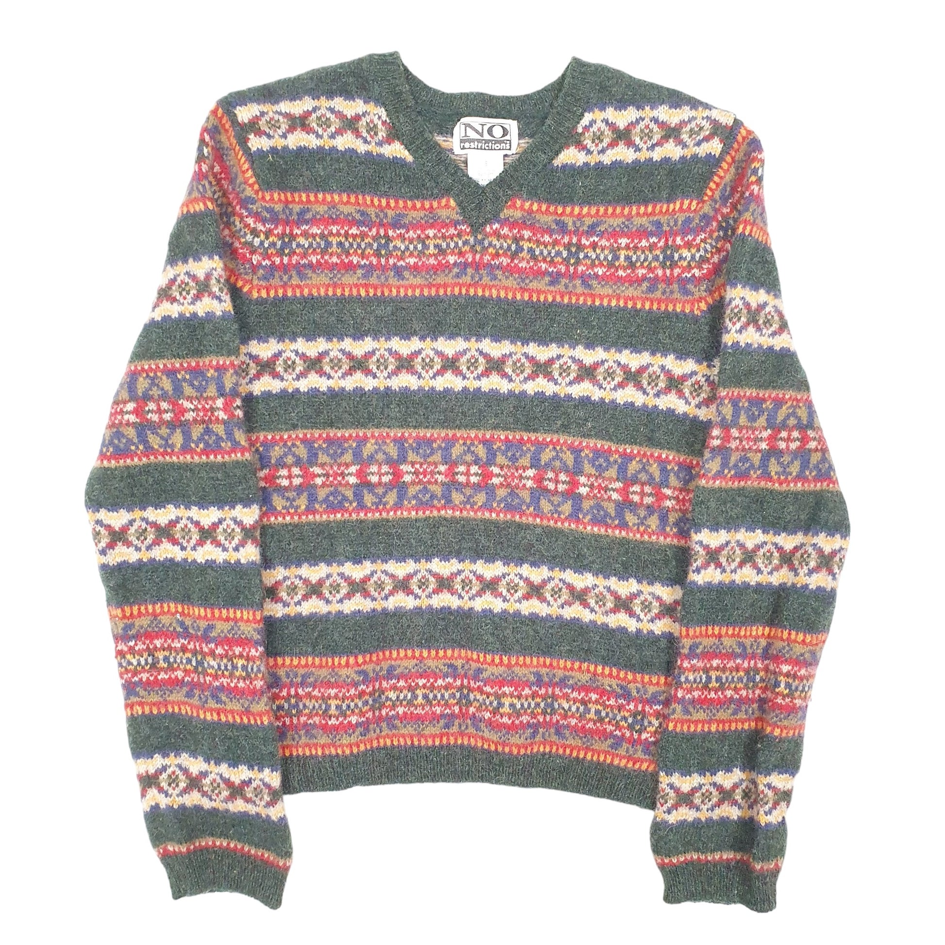 Womens No Restrictions Green V Neck Vintage Knit Jumper S – Bundl