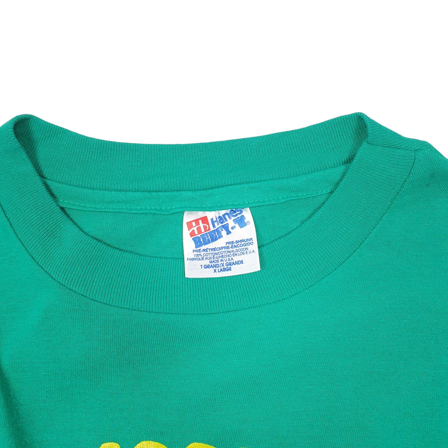 Mens Green Hanes Single Stitch Vintage 90s Made In USA St Patrick's Day Short Sleeve T Shirt