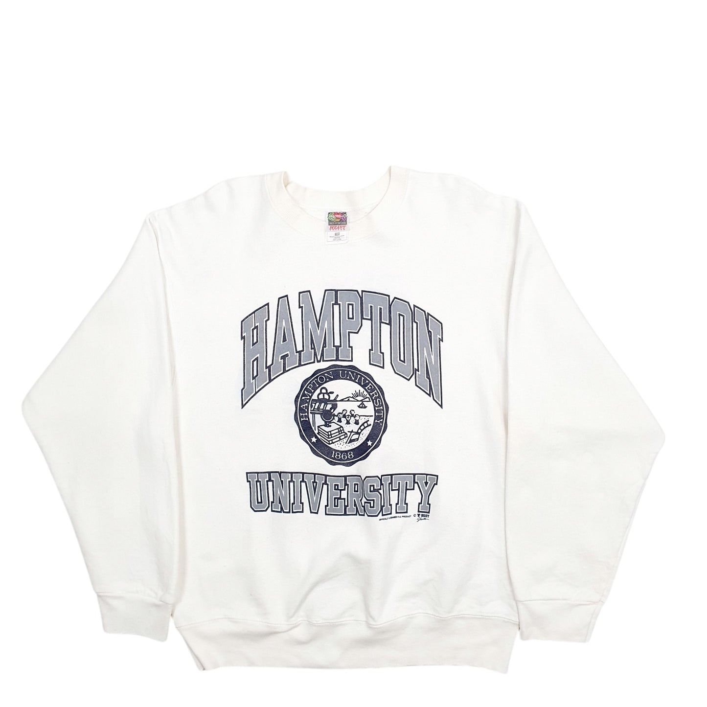 Mens White Fruit Of The Loom Hampton University Spellout Crewneck Jumper
