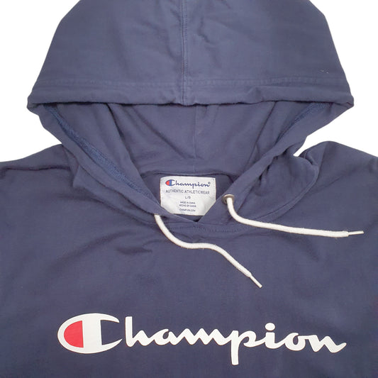 Mens Navy Champion Spellout Hoodie Jumper