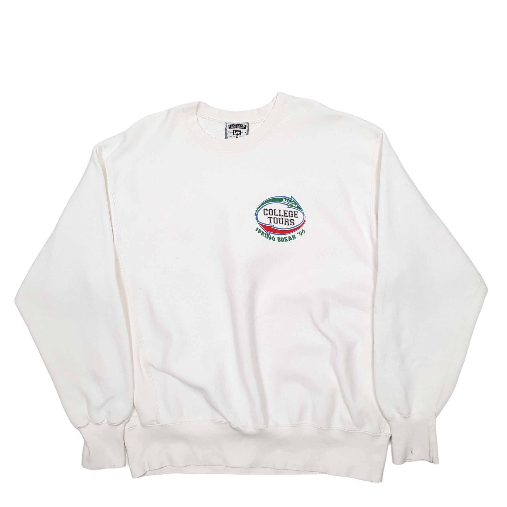 Mens White Lee Vintage 90's Crewneck Jumper