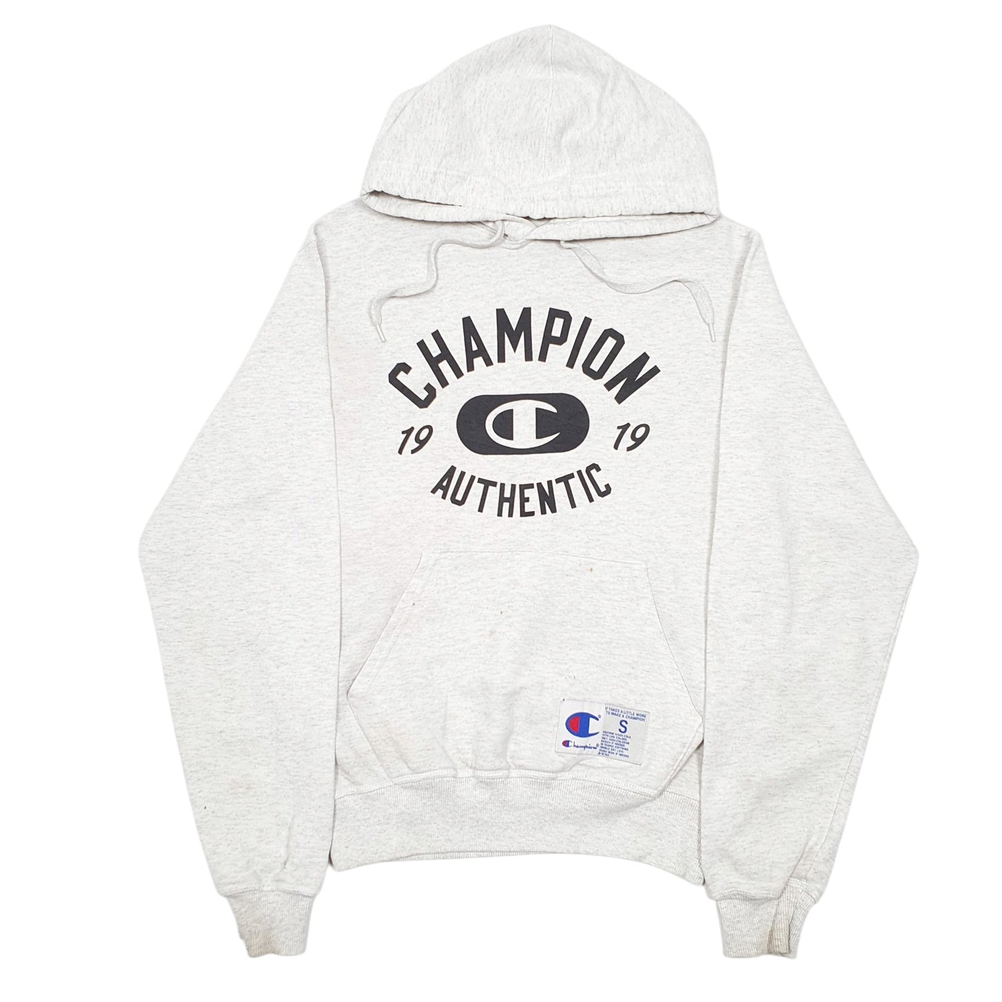 Mens Grey Champion Spellout Hoodie Jumper