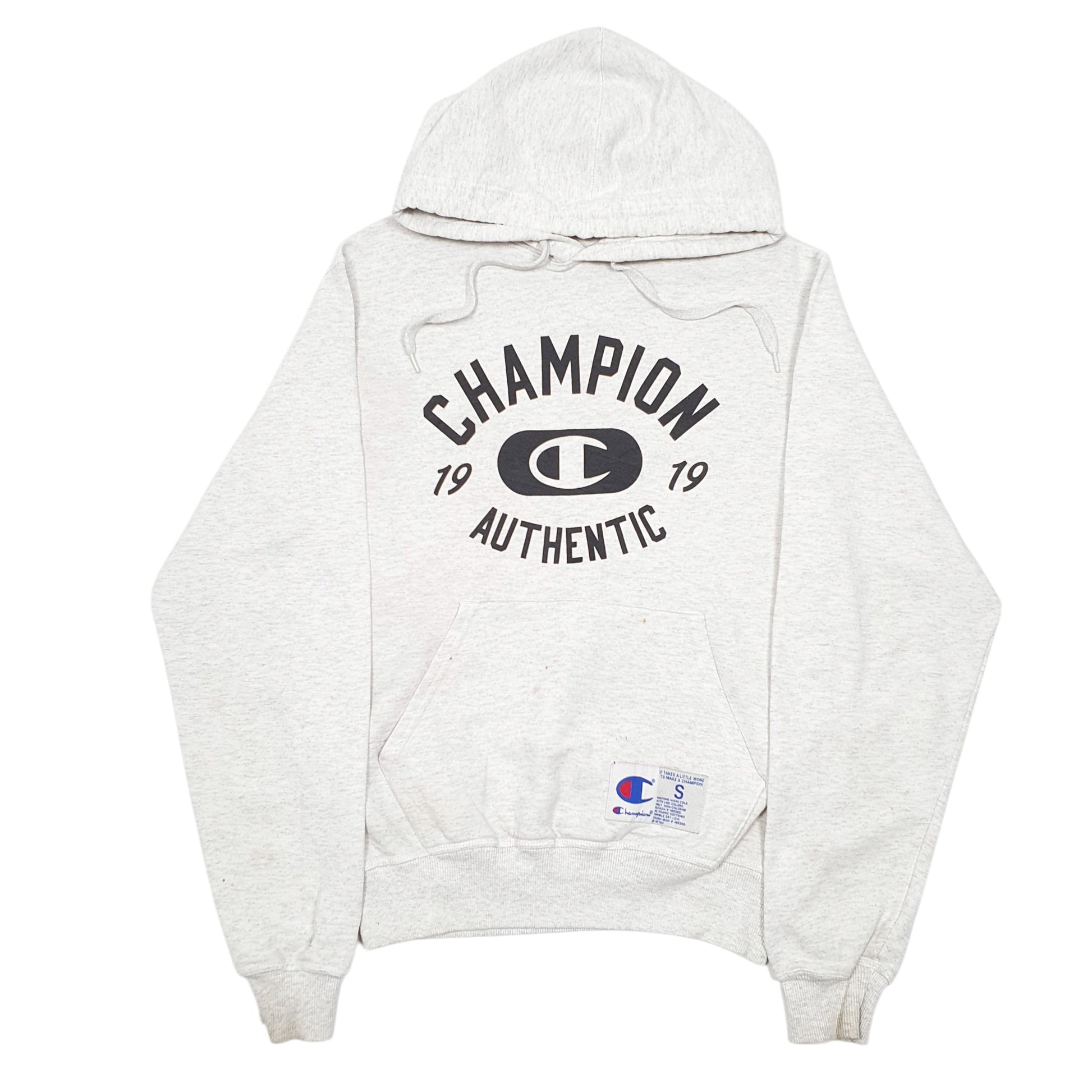 Mens Grey Champion Spellout Hoodie Jumper